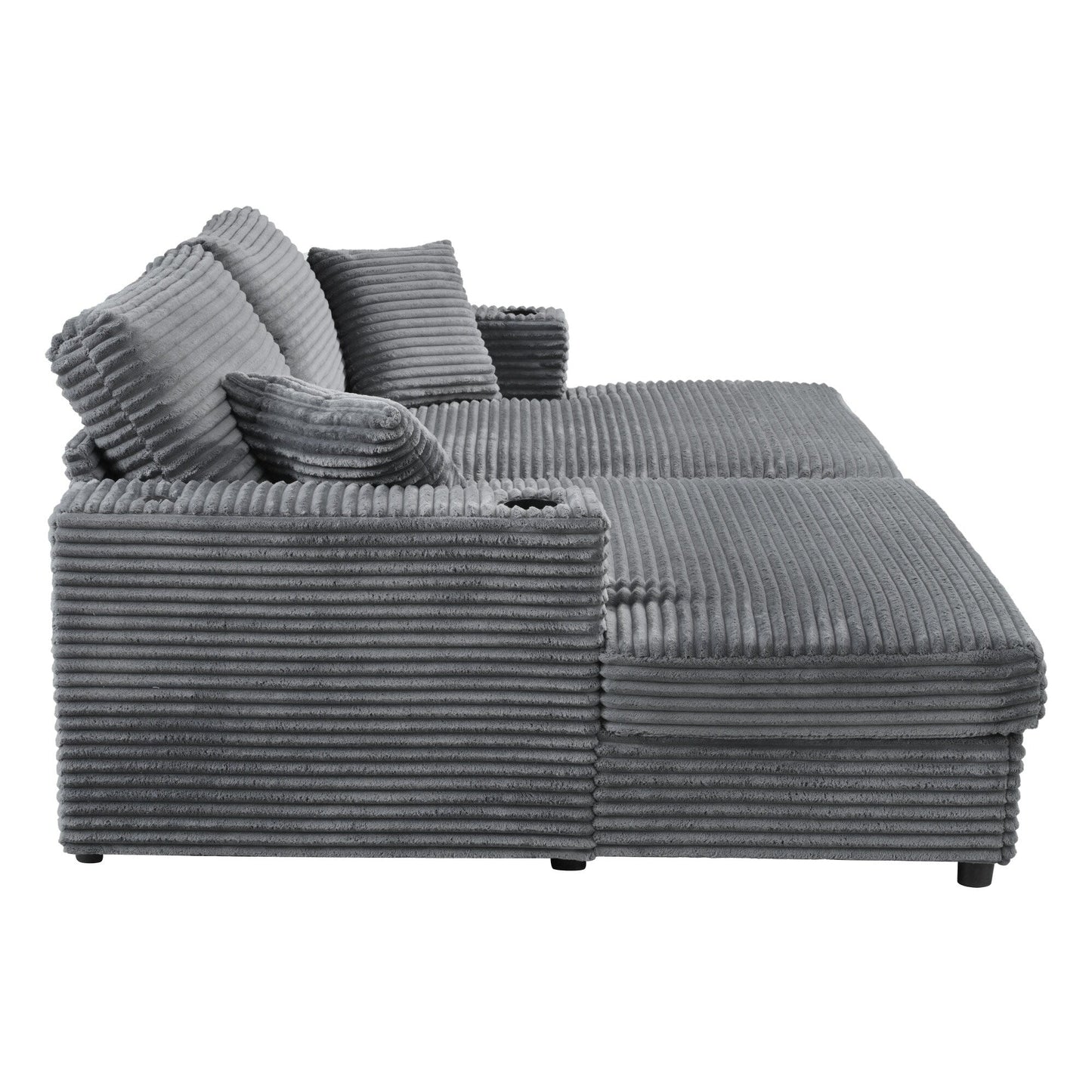 Roomfitters Oversized Loveseat Chaise Lounge Sectional Sofa Bed, Corduroy Sleeper with USB Ports, Cup Holders
