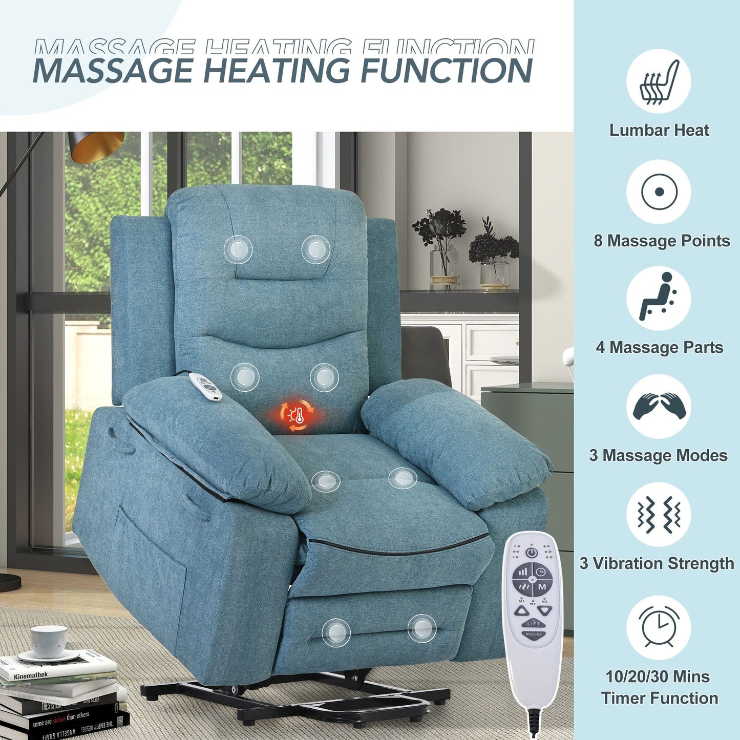 Roomfitters Power Lift Massage Recliner Chair with Soothing Heat, Adjustable Massage Modes, Infinite Reclining Options