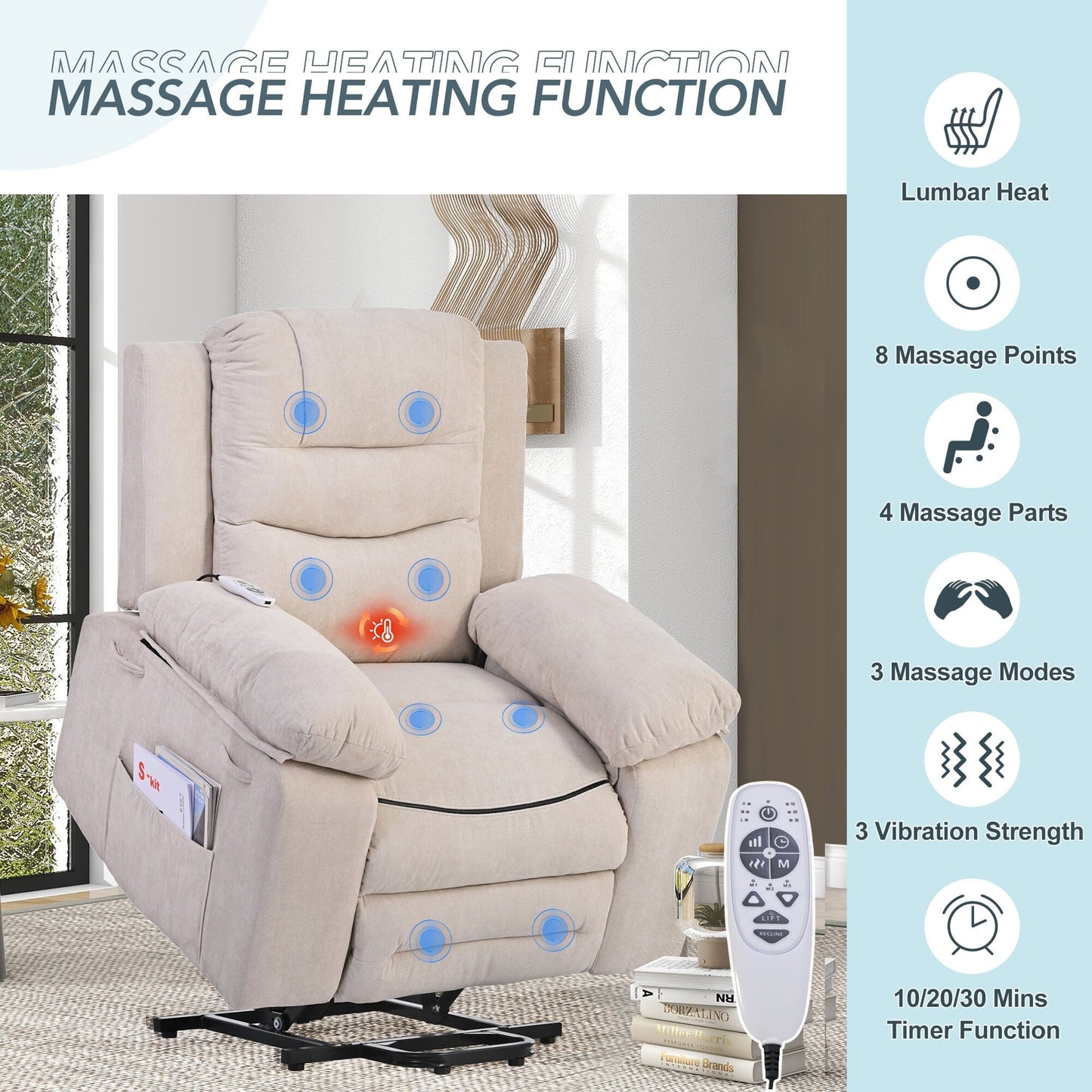 Roomfitters Power Lift Massage Recliner Chair with Soothing Heat, Adjustable Massage Modes, Infinite Reclining Options