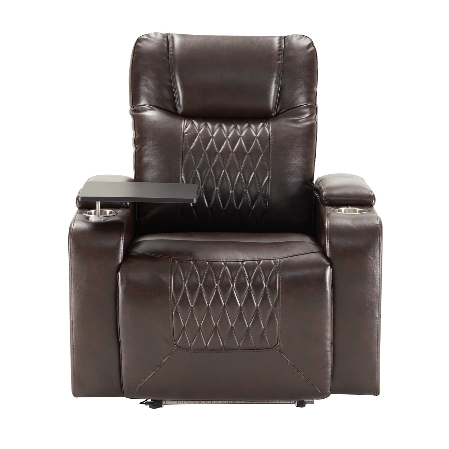 Roomfitters Power Motion Recliner with USB Charging Ports, Hidden Arm Storage, Two Cup Holders, and 360° Swivel Tray Table