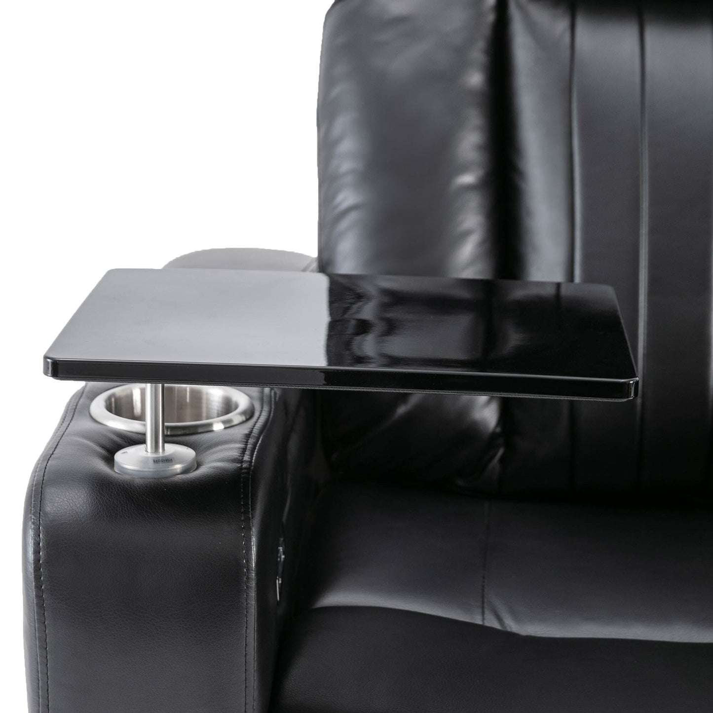 Roomfitters Premium Power Recliner with Storage Arms, Cup Holders, Swivel Tray Table, and Cell Phone Stand, Black