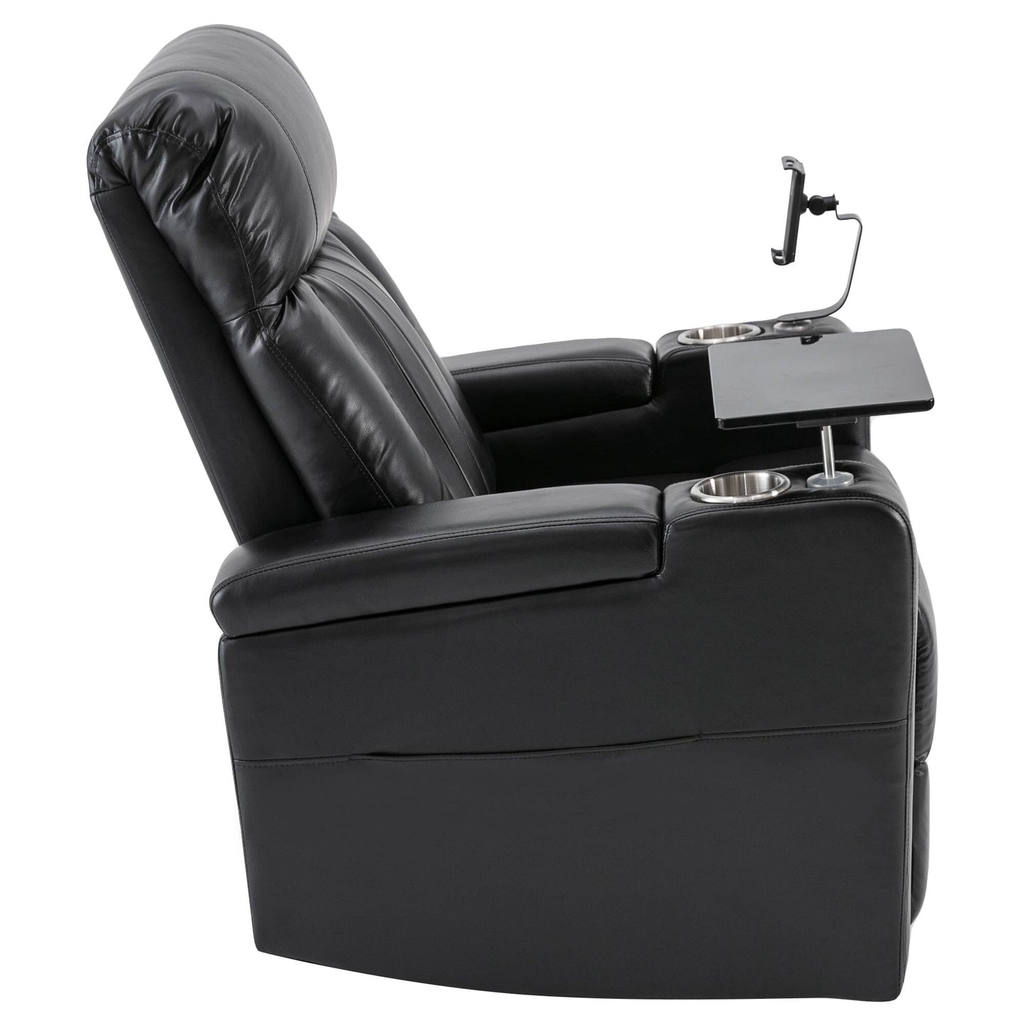 Roomfitters Premium Power Recliner with Storage Arms, Cup Holders, Swivel Tray Table, and Cell Phone Stand, Black