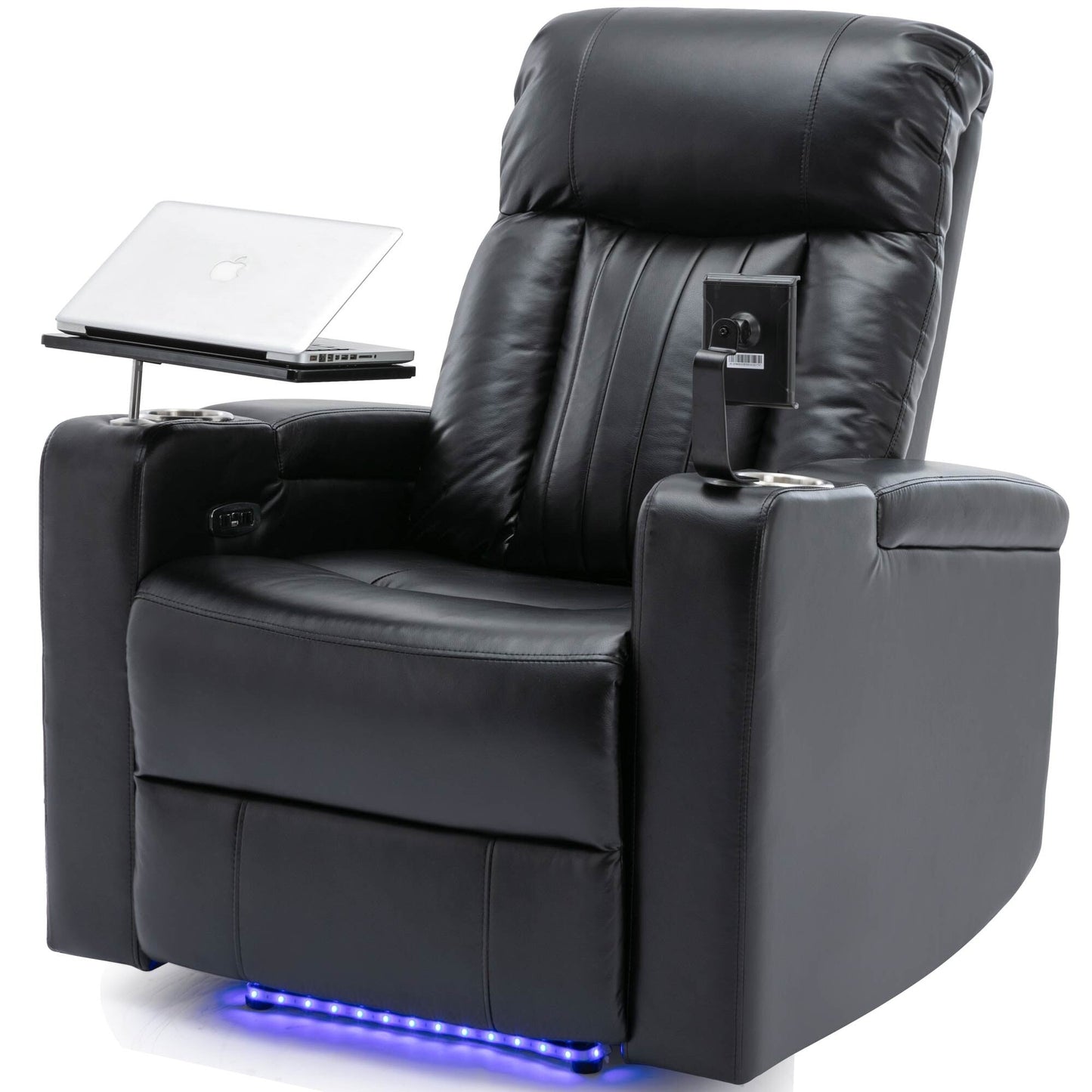 Roomfitters Premium Power Recliner with Storage Arms, Cup Holders, Swivel Tray Table, and Cell Phone Stand, Black