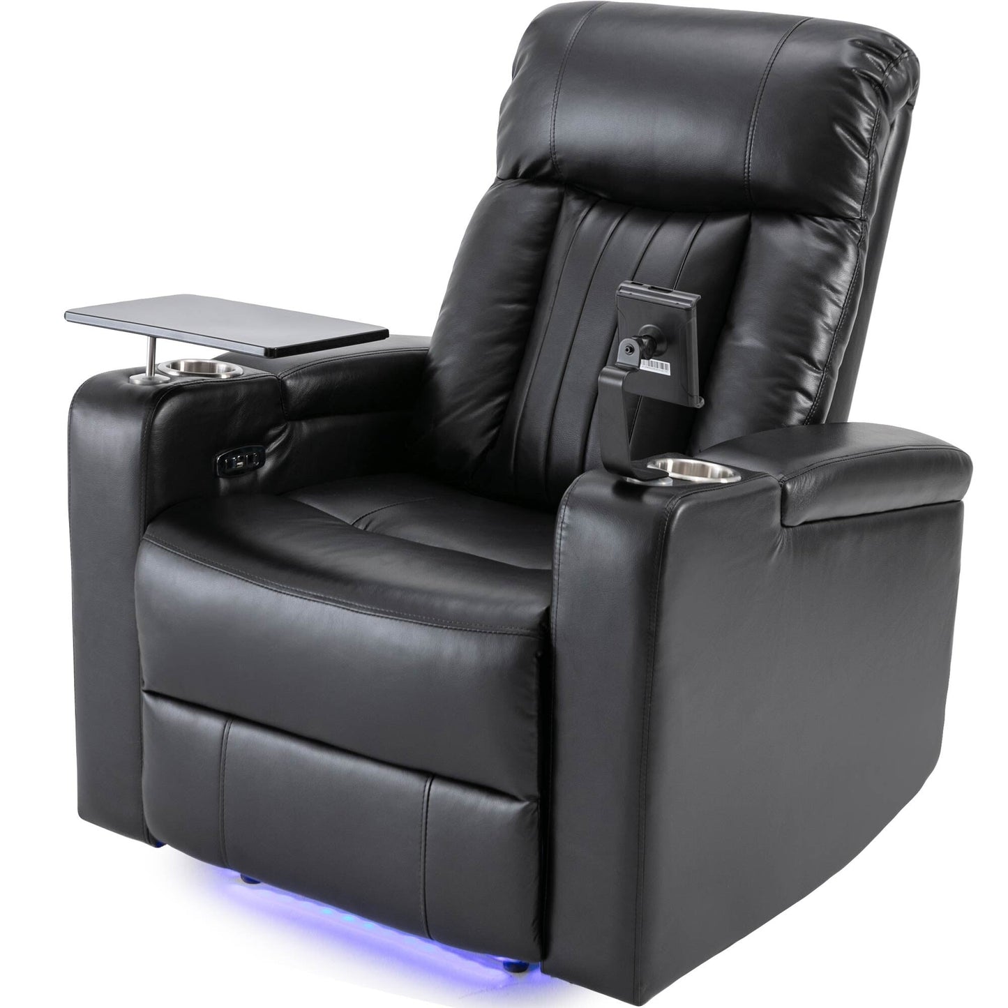 Roomfitters Premium Power Recliner with Storage Arms, Cup Holders, Swivel Tray Table, and Cell Phone Stand, Black