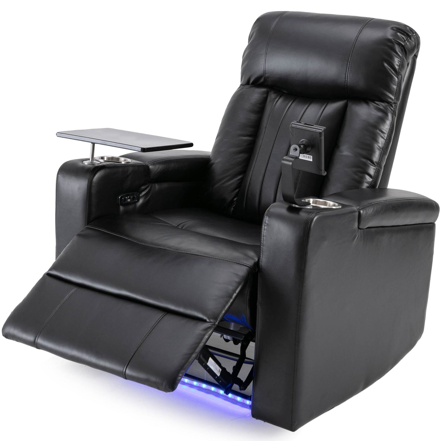 Roomfitters Premium Power Recliner with Storage Arms, Cup Holders, Swivel Tray Table, and Cell Phone Stand, Black