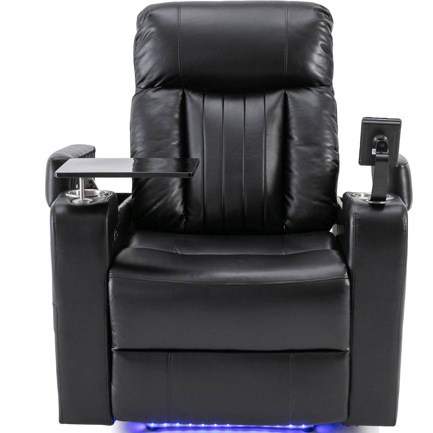 Roomfitters Premium Power Recliner with Storage Arms, Cup Holders, Swivel Tray Table, and Cell Phone Stand, Black