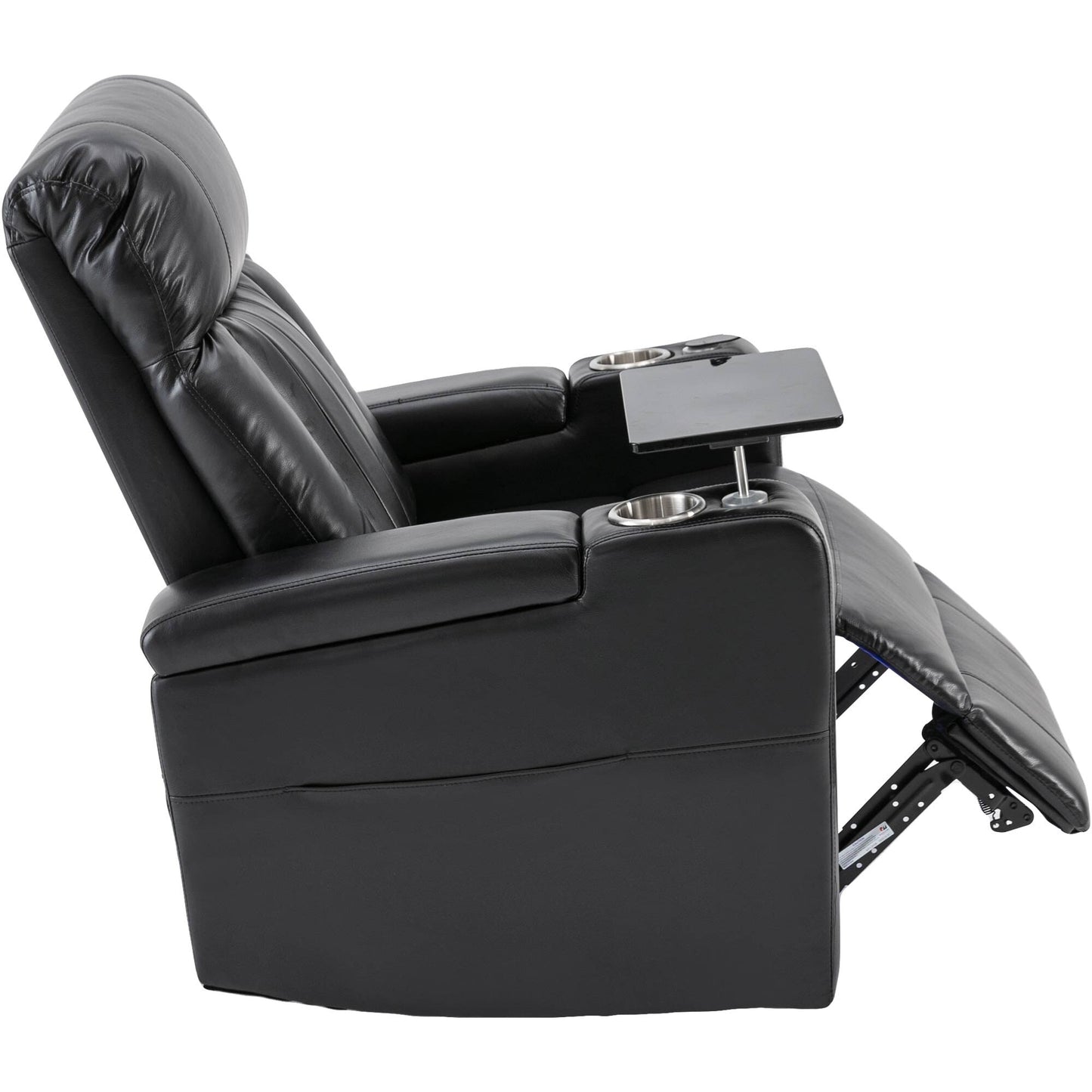 Roomfitters Premium Power Recliner with Storage Arms, Cup Holders, Swivel Tray Table, and Cell Phone Stand, Black
