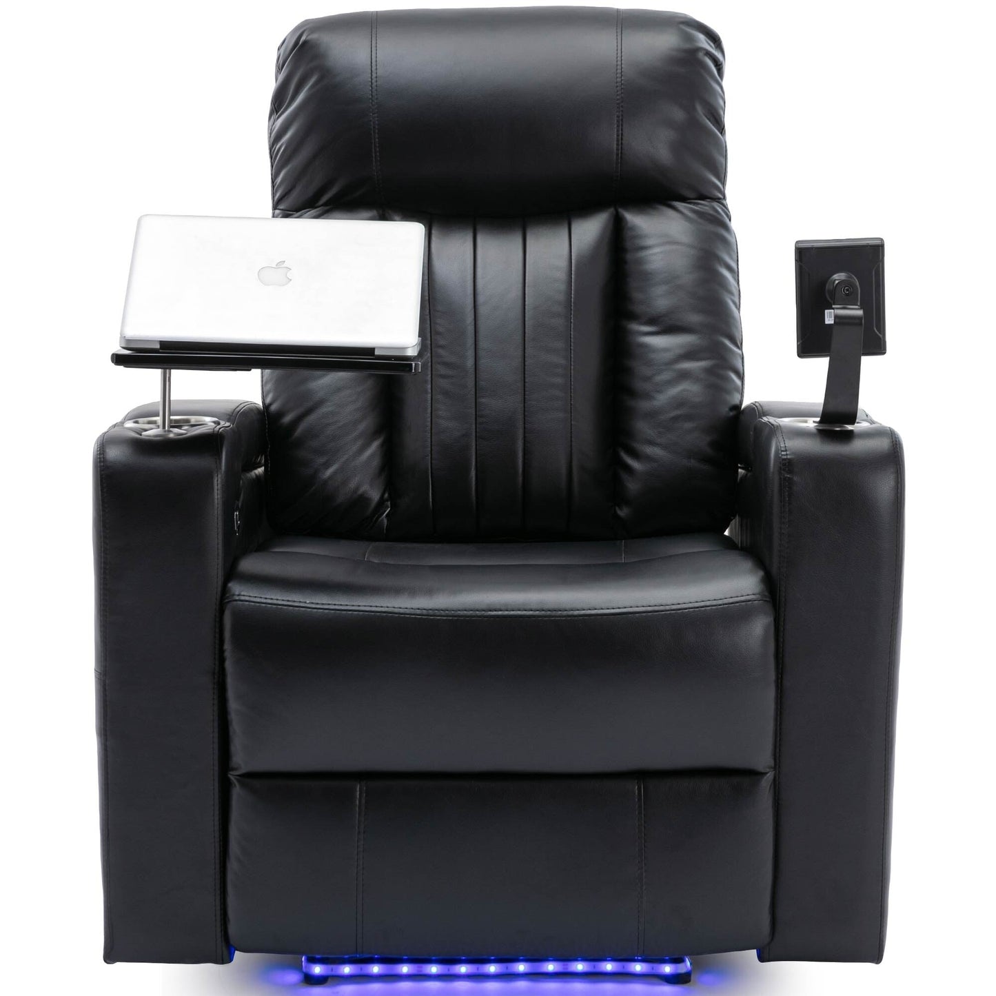 Roomfitters Premium Power Recliner with Storage Arms, Cup Holders, Swivel Tray Table, and Cell Phone Stand, Black