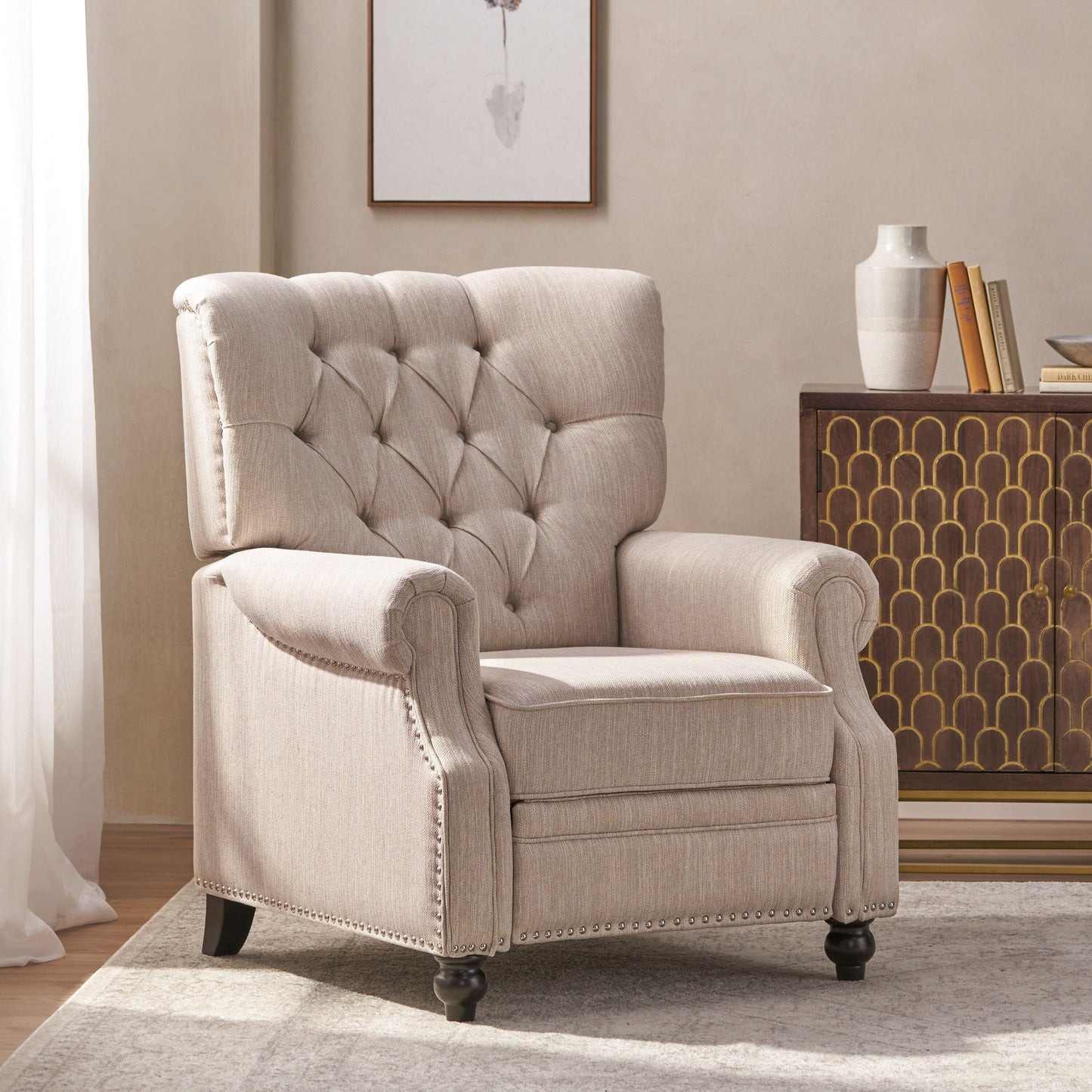 Roomfitters Recliner Chair with Button Tufting and Nailhead Trim, Push-Back Lounge Accent Chair