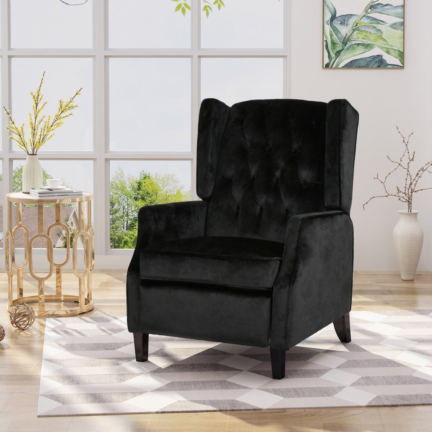 Roomfitters Tufted Wingback Push-Back Recliner Chair with Flared Arms, Lounge Accent Chair for Living Room
