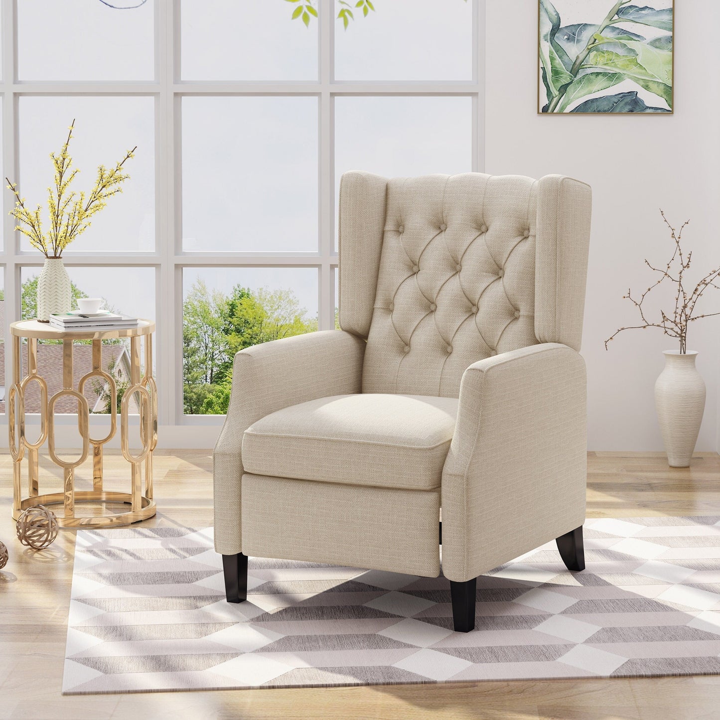 Roomfitters Tufted Wingback Push-Back Recliner Chair with Flared Arms, Lounge Accent Chair for Living Room