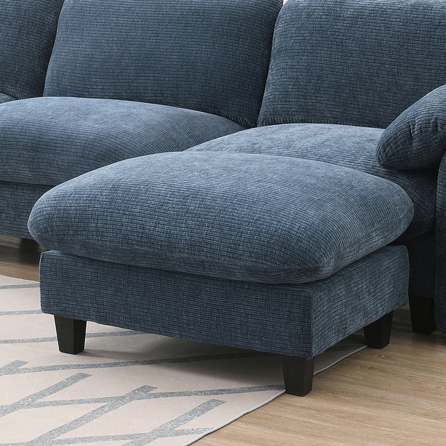 Roomfitters U-Shaped Striped Chenille Sofa with Extra-Wide Seat, USB Type-C Charger, Phone Holder and Ottoman