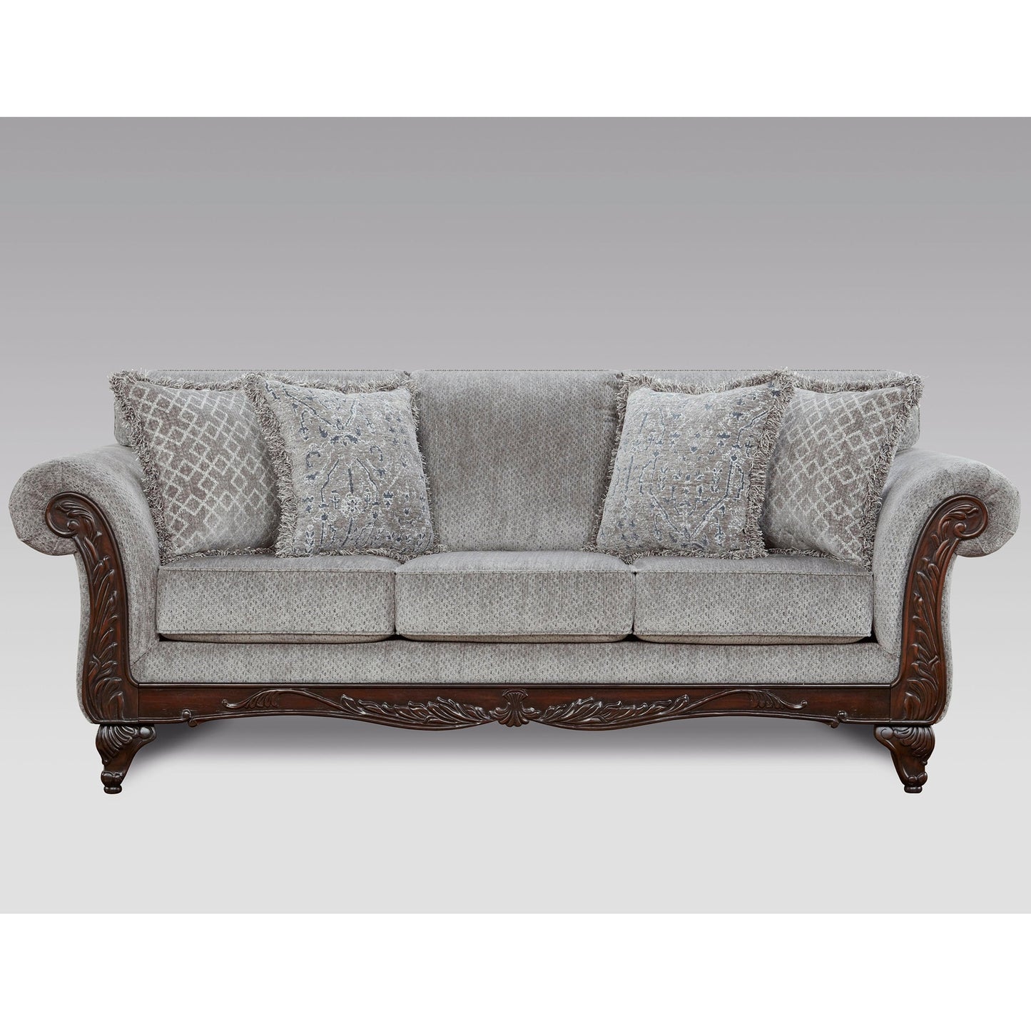 Roundhill Furniture Hernen Carved Wood Frame Sofa