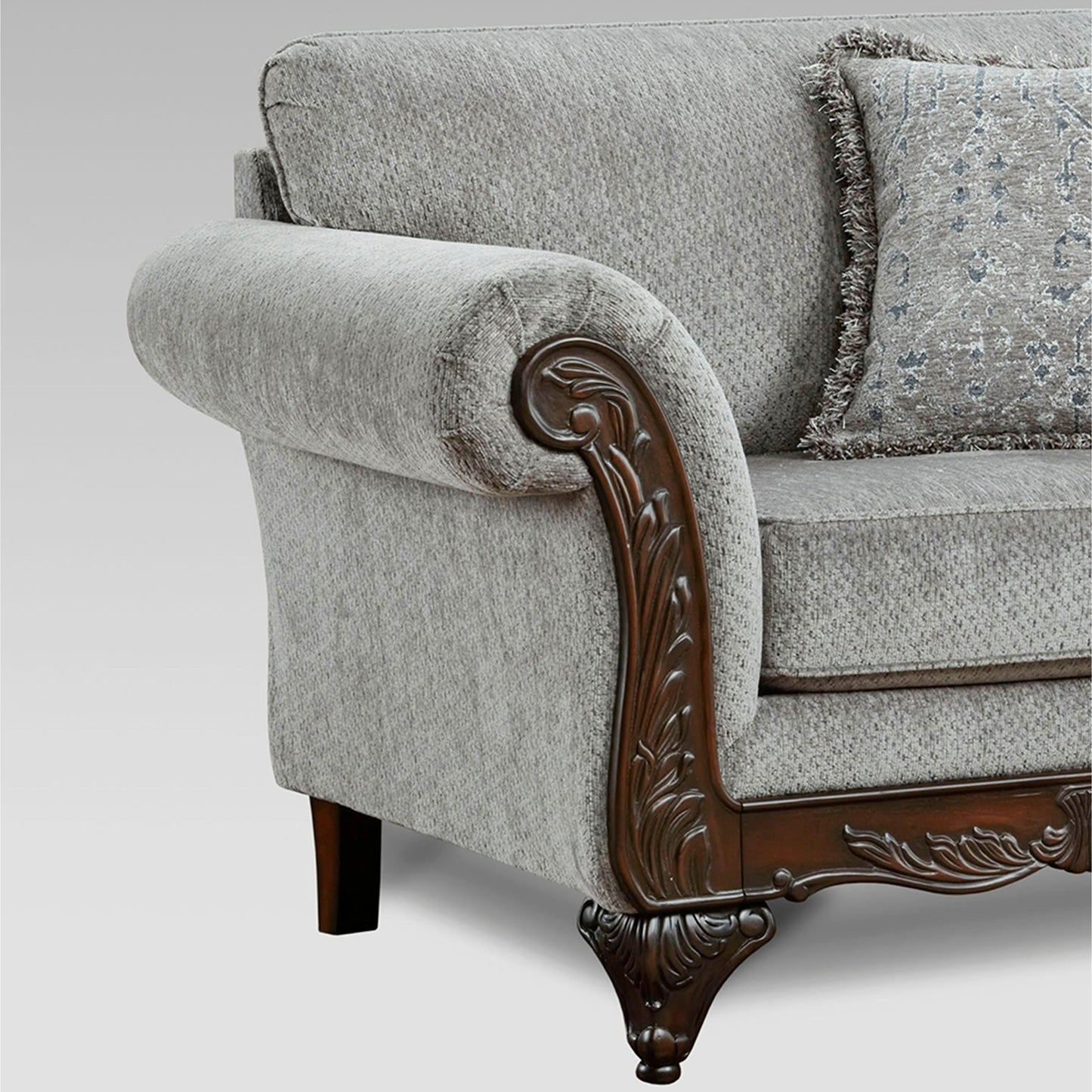Roundhill Furniture Hernen Carved Wood Frame Sofa
