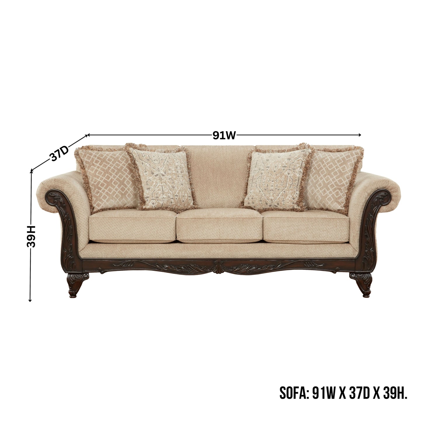 Roundhill Furniture Hernen Carved Wood Frame Sofa