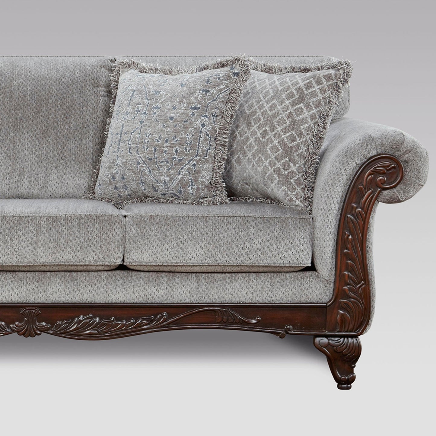 Roundhill Furniture Hernen Carved Wood Frame Sofa