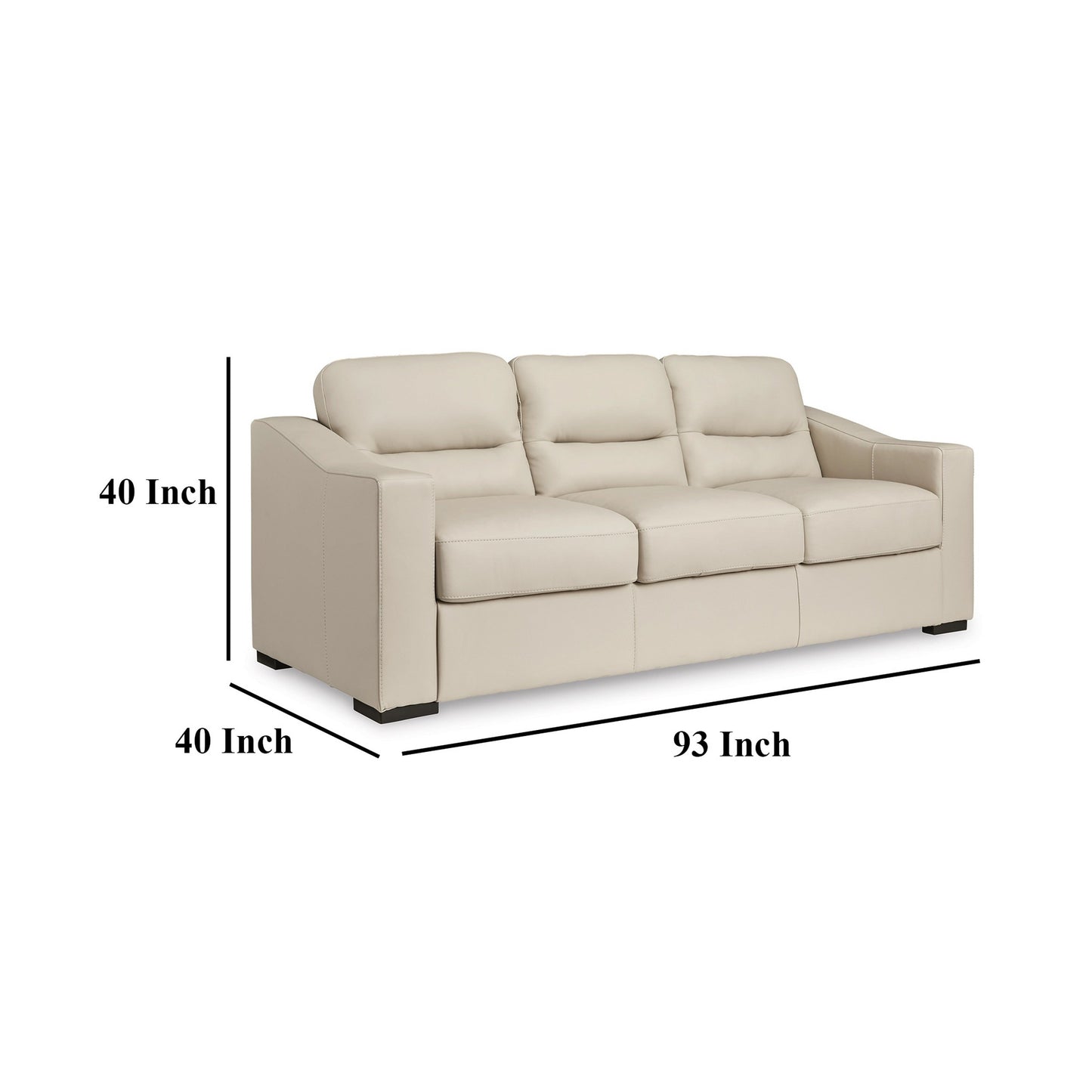 Rove Sofa, 93 Inch, Plush Cushioned Cream Real and Faux Leather Seats