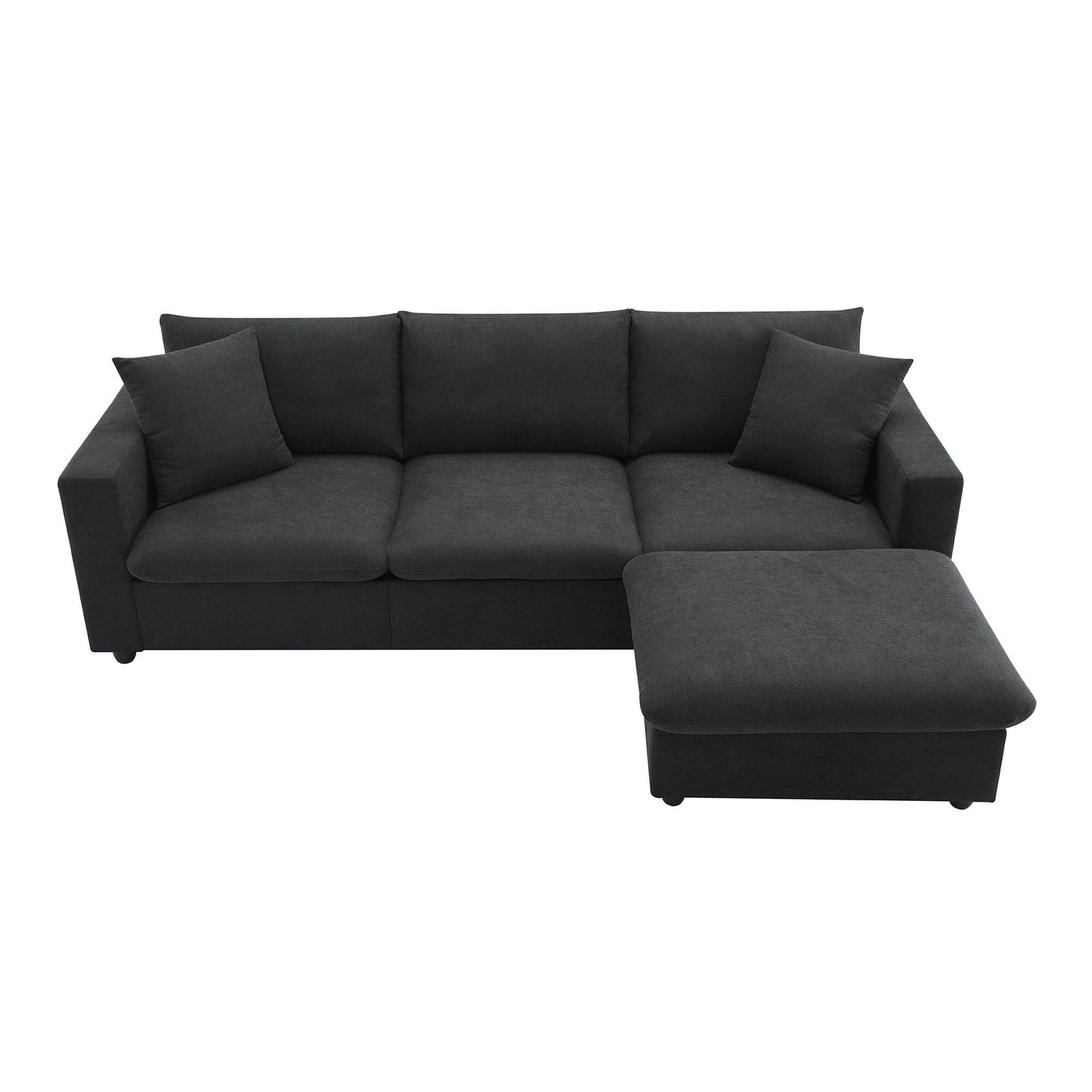Sectional Sofa With Throw Pillows,L-Shaped Couch Set With Wide Seat,4 Seat Polyester Comfy Fabric Couch Set With Movable Ottoman
