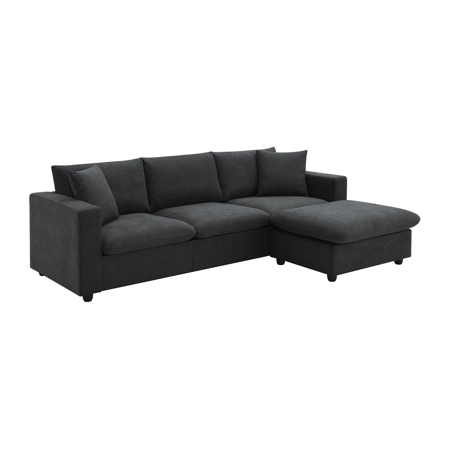 Sectional Sofa With Throw Pillows,L-Shaped Couch Set With Wide Seat,4 Seat Polyester Comfy Fabric Couch Set With Movable Ottoman