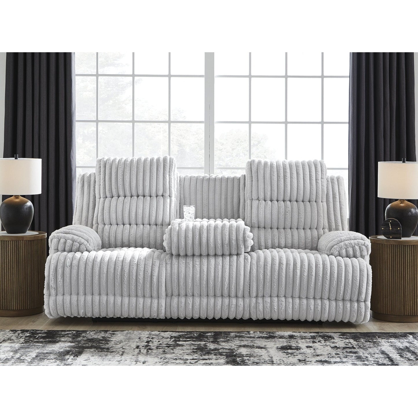 Signature Design by Ashley Technique White Power Reclining Sofa with Drop Down Table - 90W x 42D x 46H