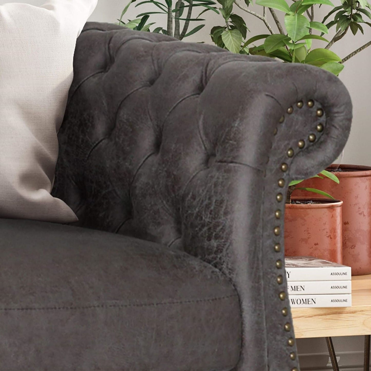 Slate Chesterfield Button Tufted 3-seater Sofa with Nailheads
