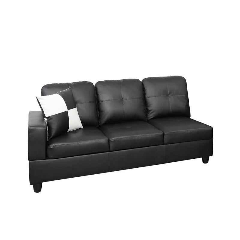 Sleek 3-Piece Black Faux Leather Couch Set, Modern Elegance for Your Living Room