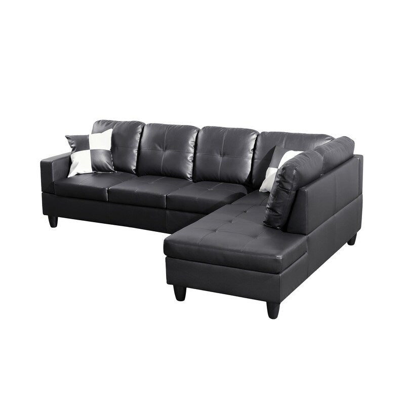 Sleek 3-Piece Black Faux Leather Couch Set, Modern Elegance for Your Living Room