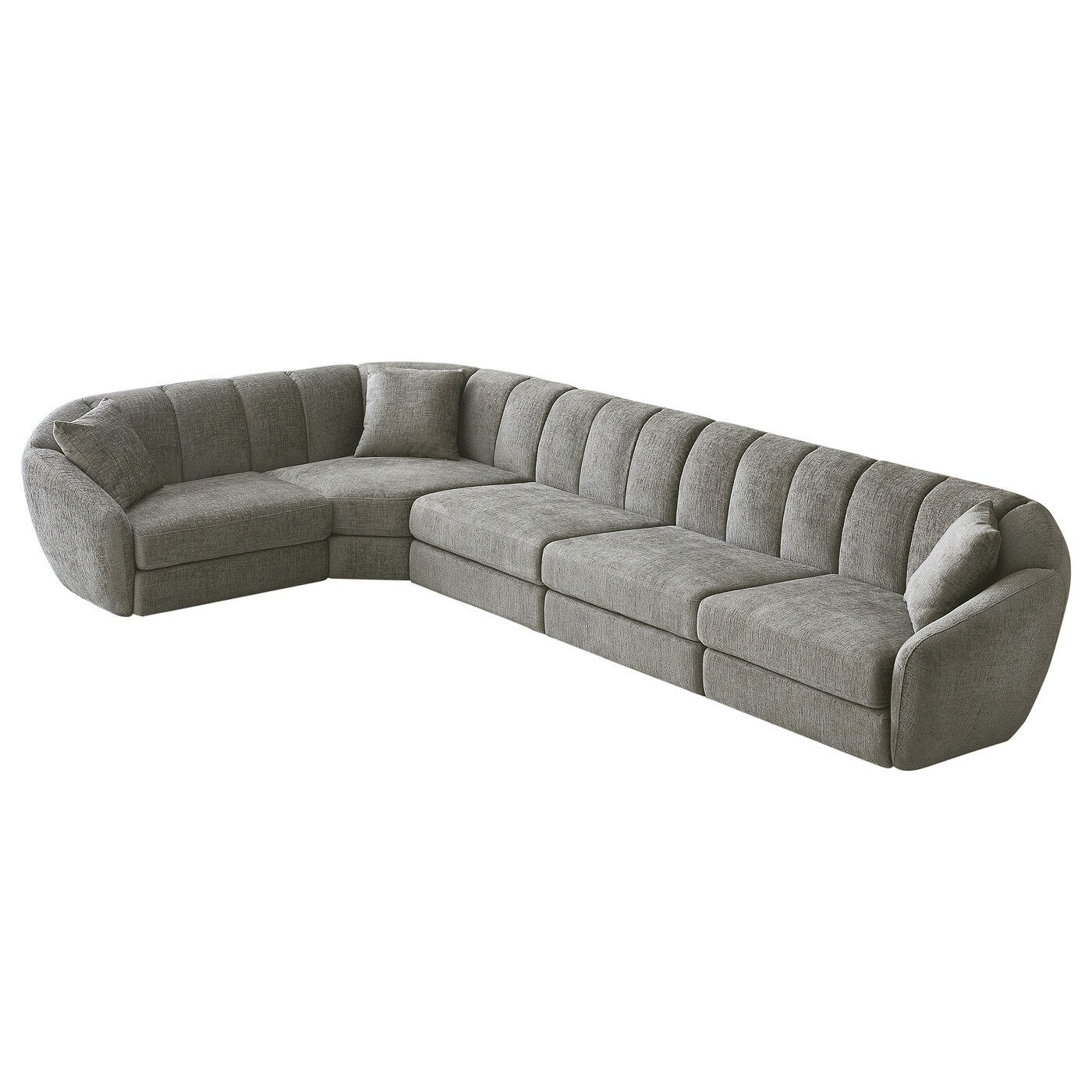 Slope Arm Chenille Fabric Rectangle Sectional Sofa Scallop Sofa