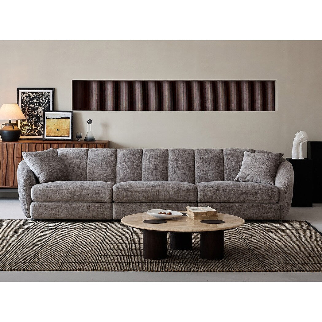 Slope Arm Chenille Fabric Rectangle Sectional Sofa Scallop Sofa