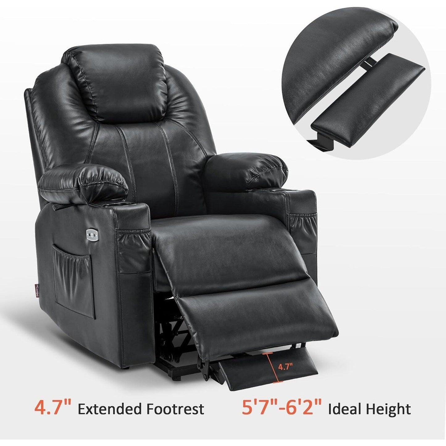 MCombo Small Power Lift Recliner Chair with Massage and Heat for Elderly, 3 Positions and USB Ports Faux leather 7141