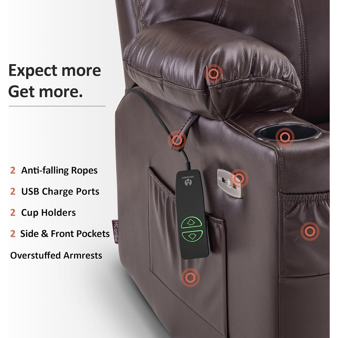 MCombo Small Power Lift Recliner Chair with Massage and Heat for Elderly, 3 Positions and USB Ports Faux leather 7141