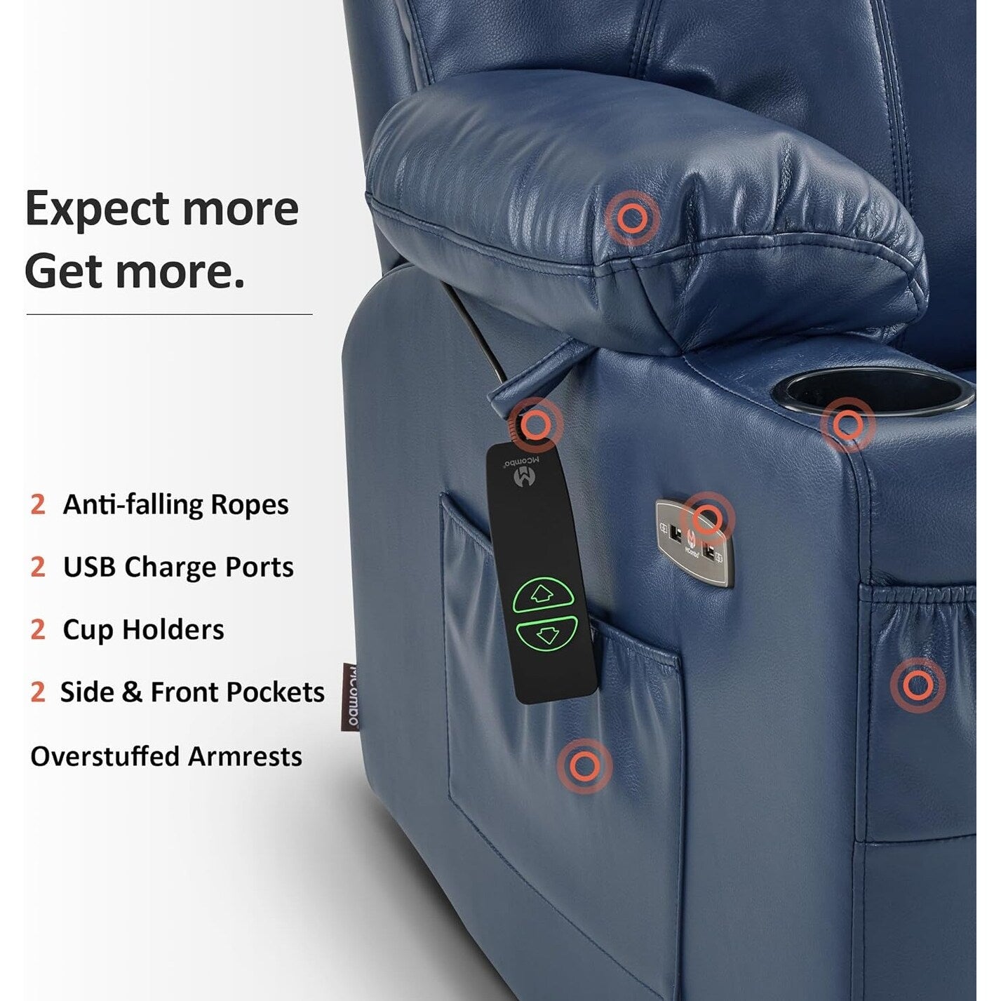 MCombo Small Power Lift Recliner Chair with Massage and Heat for Elderly, 3 Positions and USB Ports Faux leather 7141