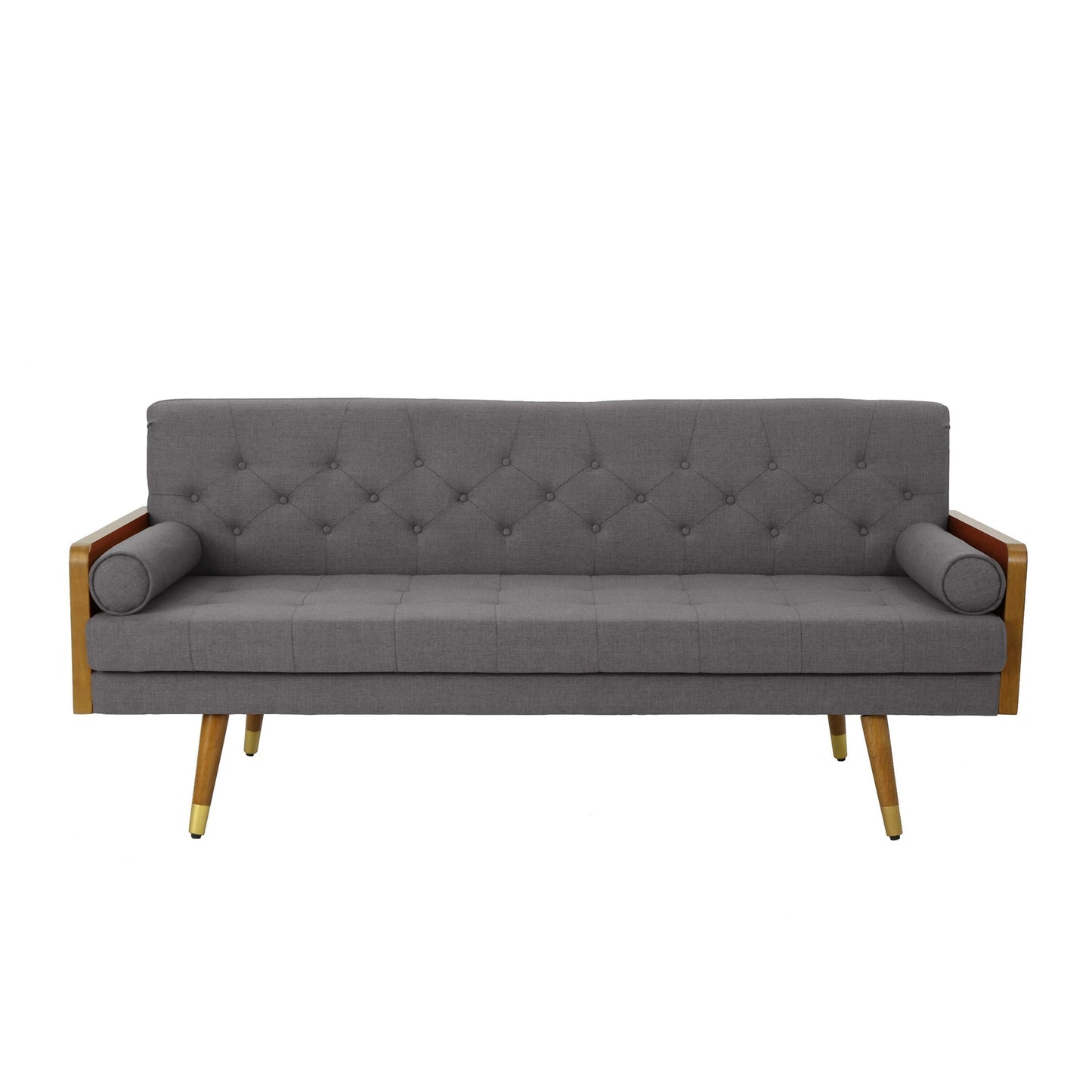 Sofa, 72 Inch, Contemporary Tufted Button Design, Dark Gray, Brown