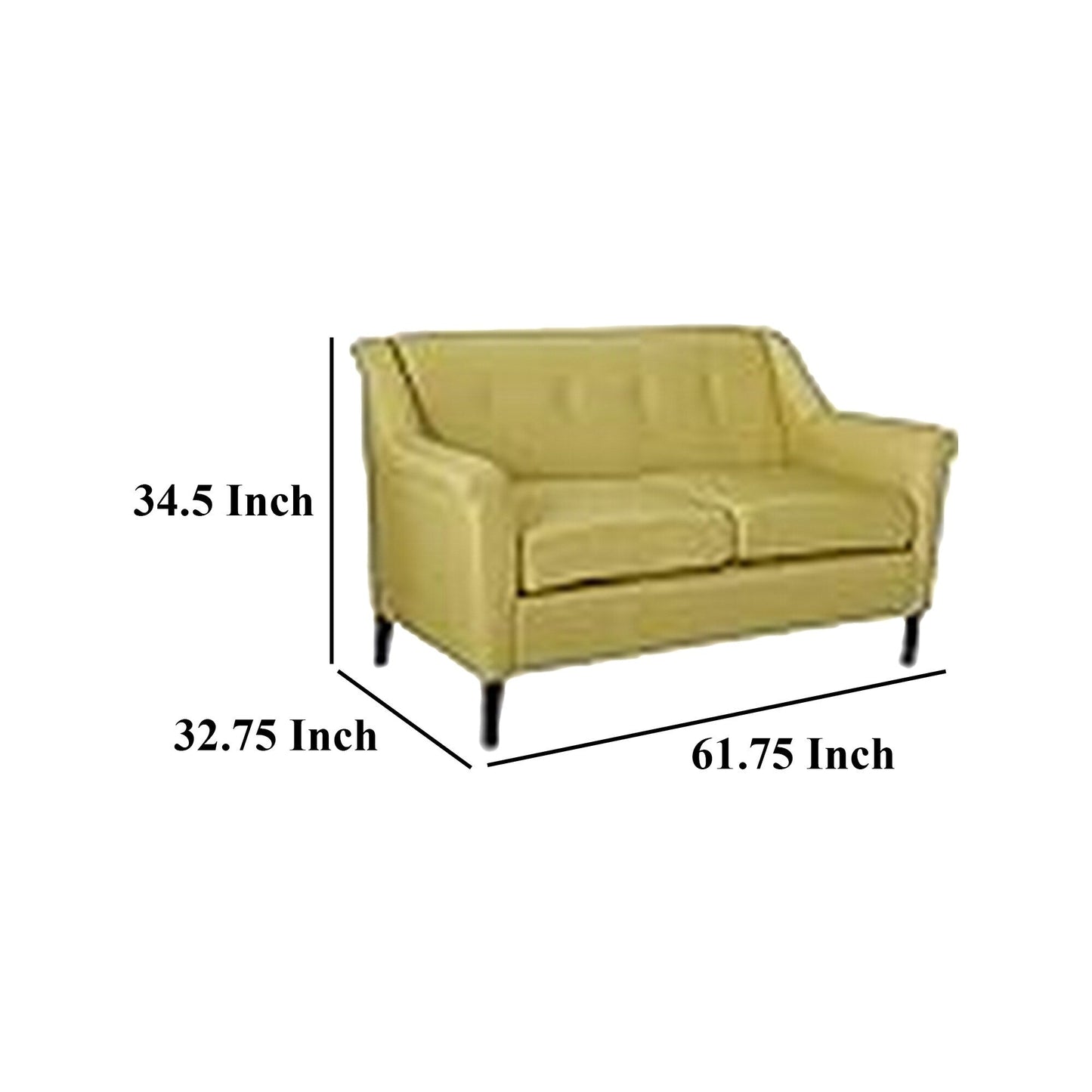 Sofa, Flared Armrests, 62 Inch 2 Seater, Light Green, Solid Wood
