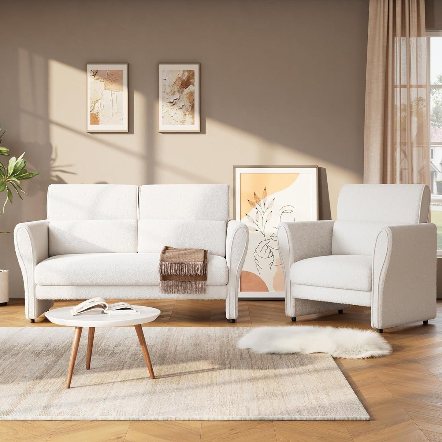 Sofa, Modern Boucle Accent Chair, Plush Upholstered Armchair, Comfortable Lounge Chair