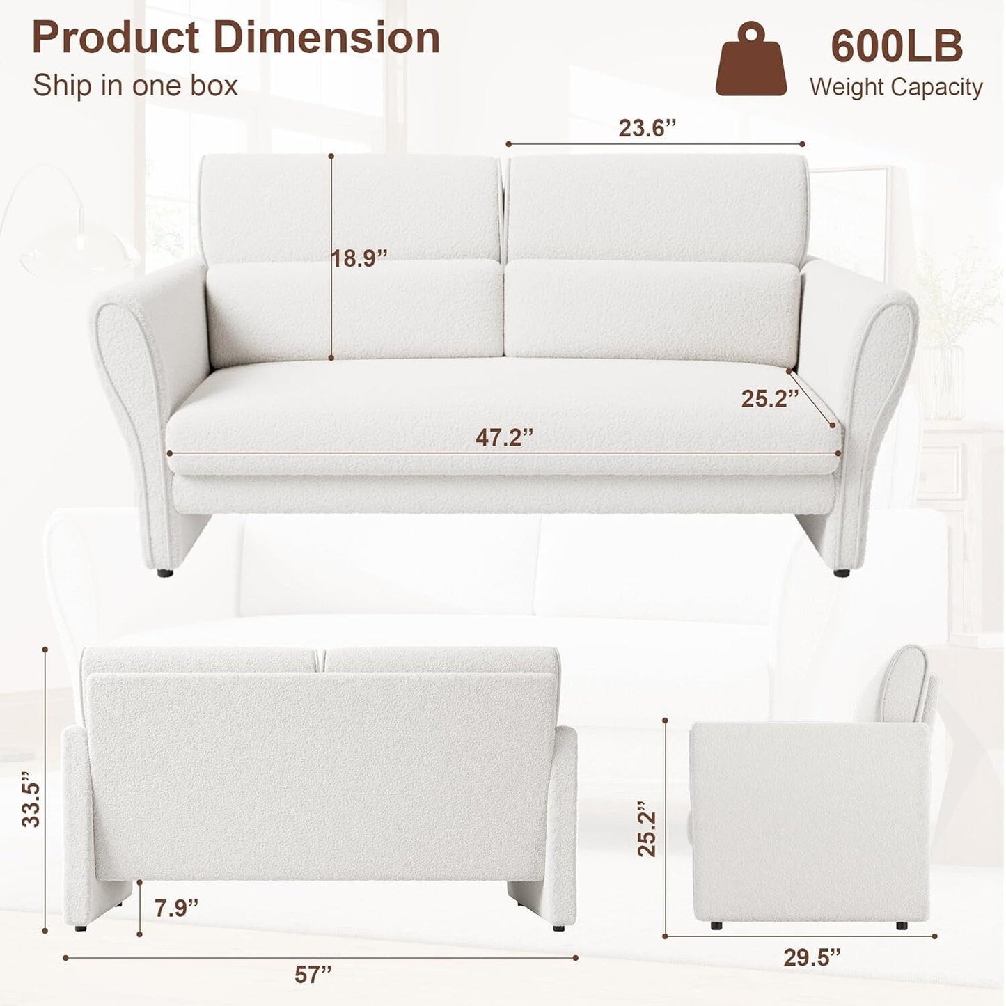 Sofa, Modern Boucle Accent Chair, Plush Upholstered Armchair, Comfortable Lounge Chair