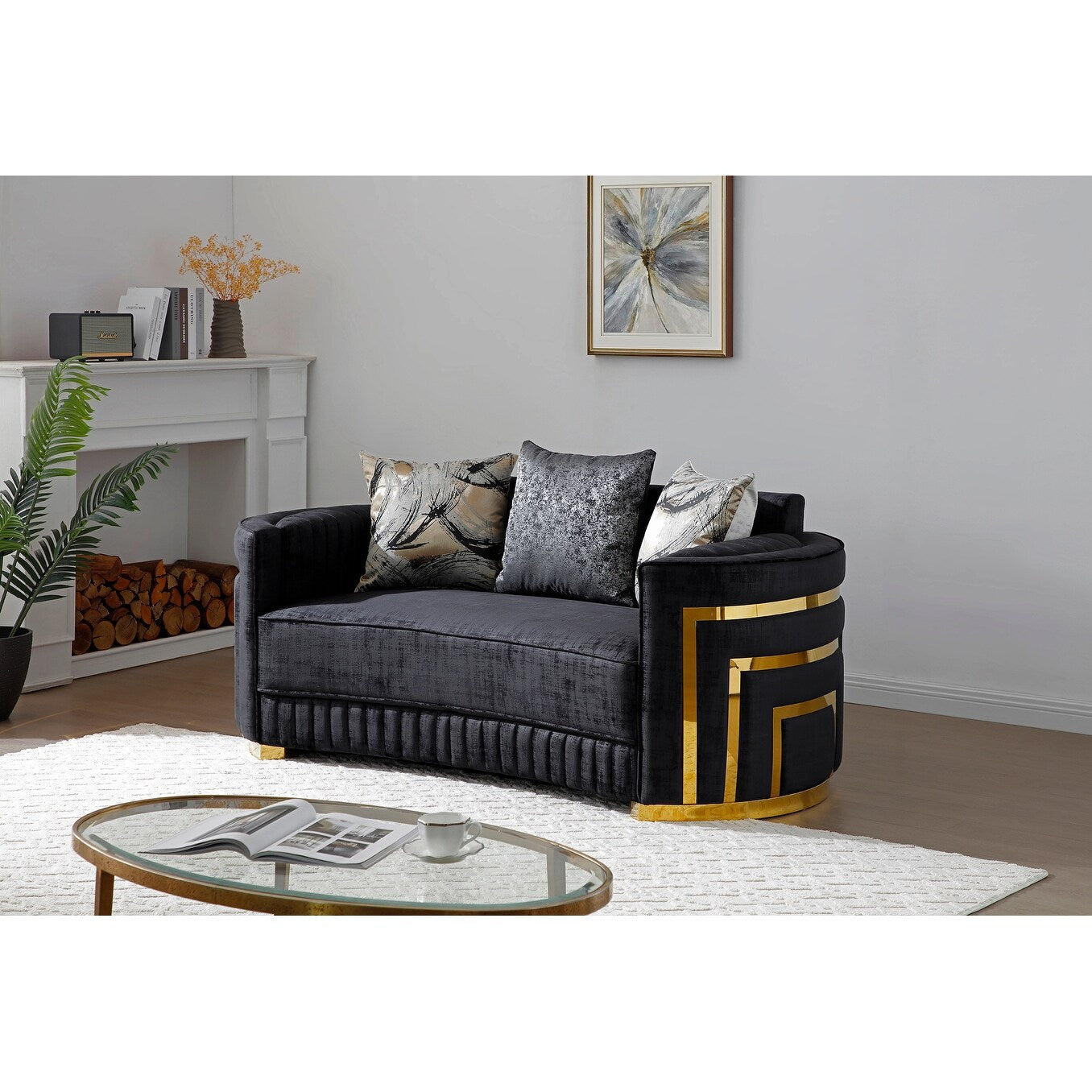 Soledad 75 in. Pillow Top Arm Polyester Straight Sofa in Black