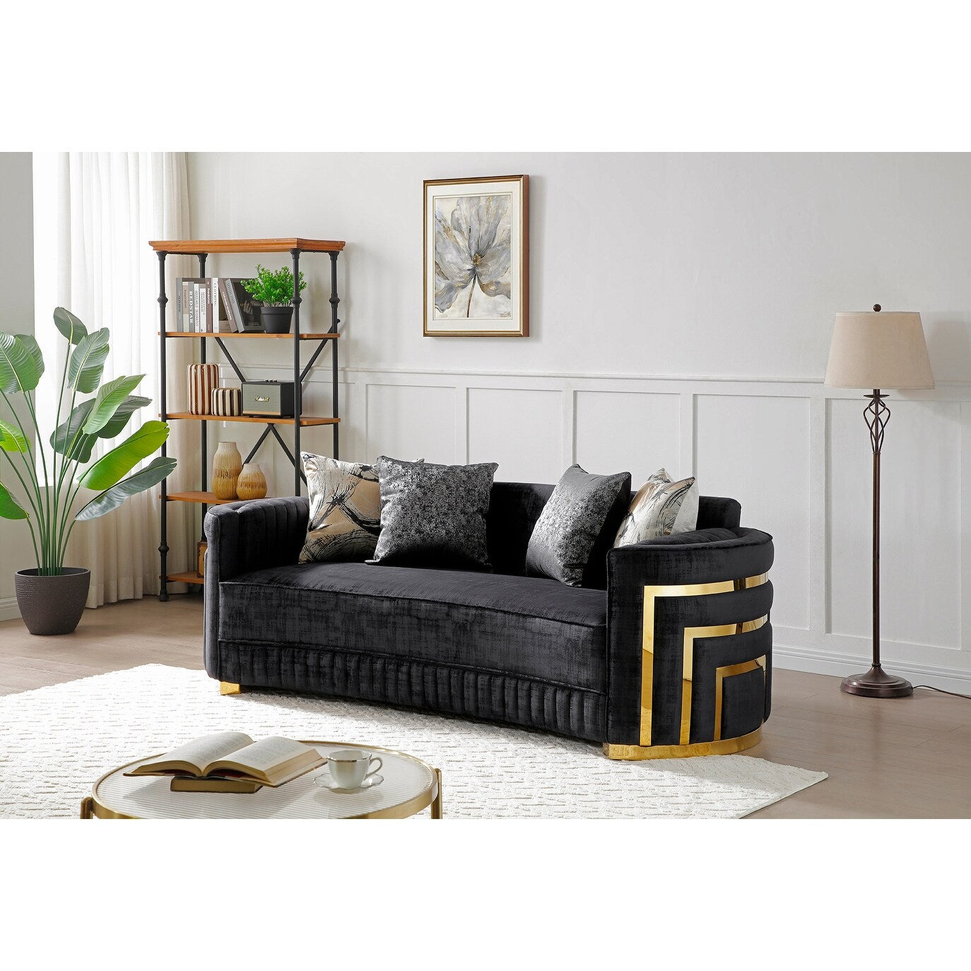 Soledad 91 in. Pillow Top Arm Polyester Straight Sofa in Black