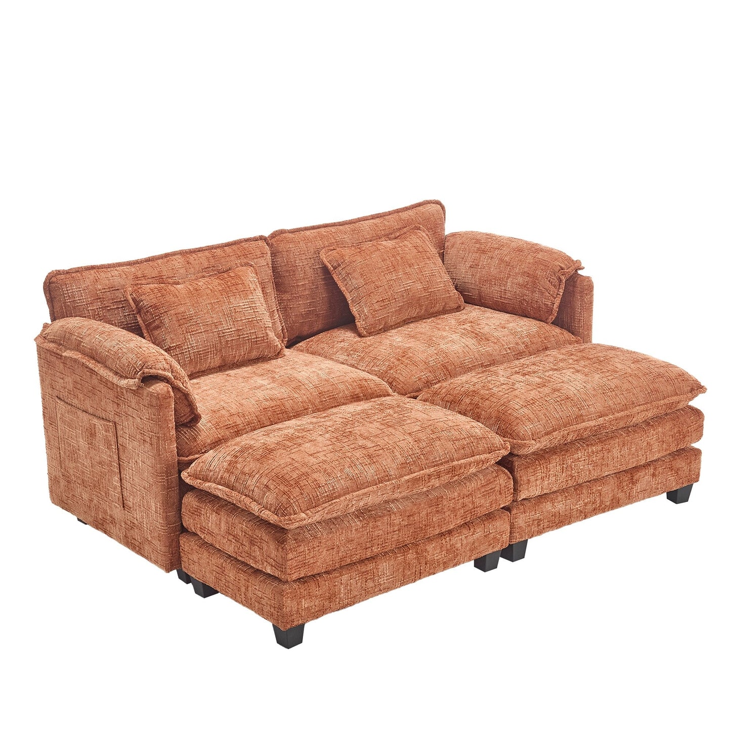 Solid Construction, the Overall Structure of the Sofa is Stable, Two Foot Stools and Two-seat Sofa with Side Pockets
