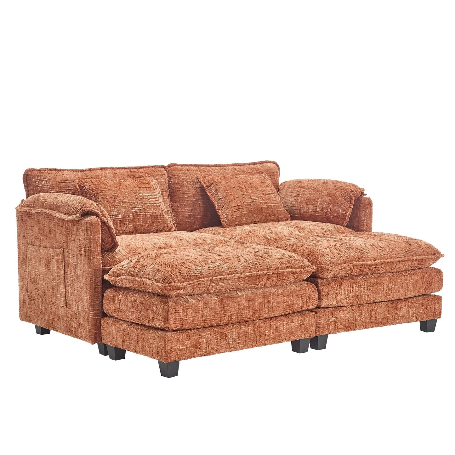Solid Construction, the Overall Structure of the Sofa is Stable, Two Foot Stools and Two-seat Sofa with Side Pockets