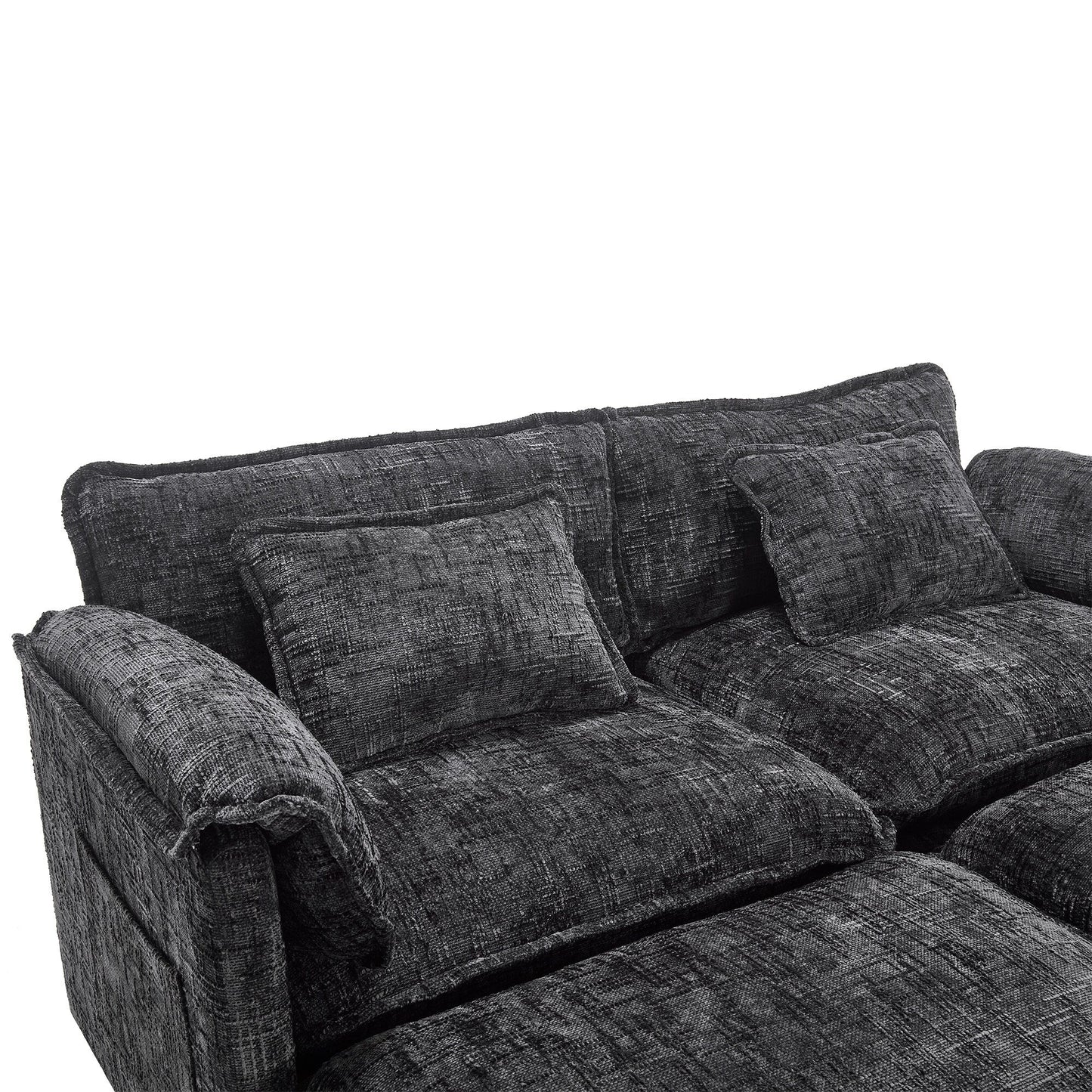 Solid Construction, the Overall Structure of the Sofa is Stable, Two Foot Stools and Two-seat Sofa with Side Pockets