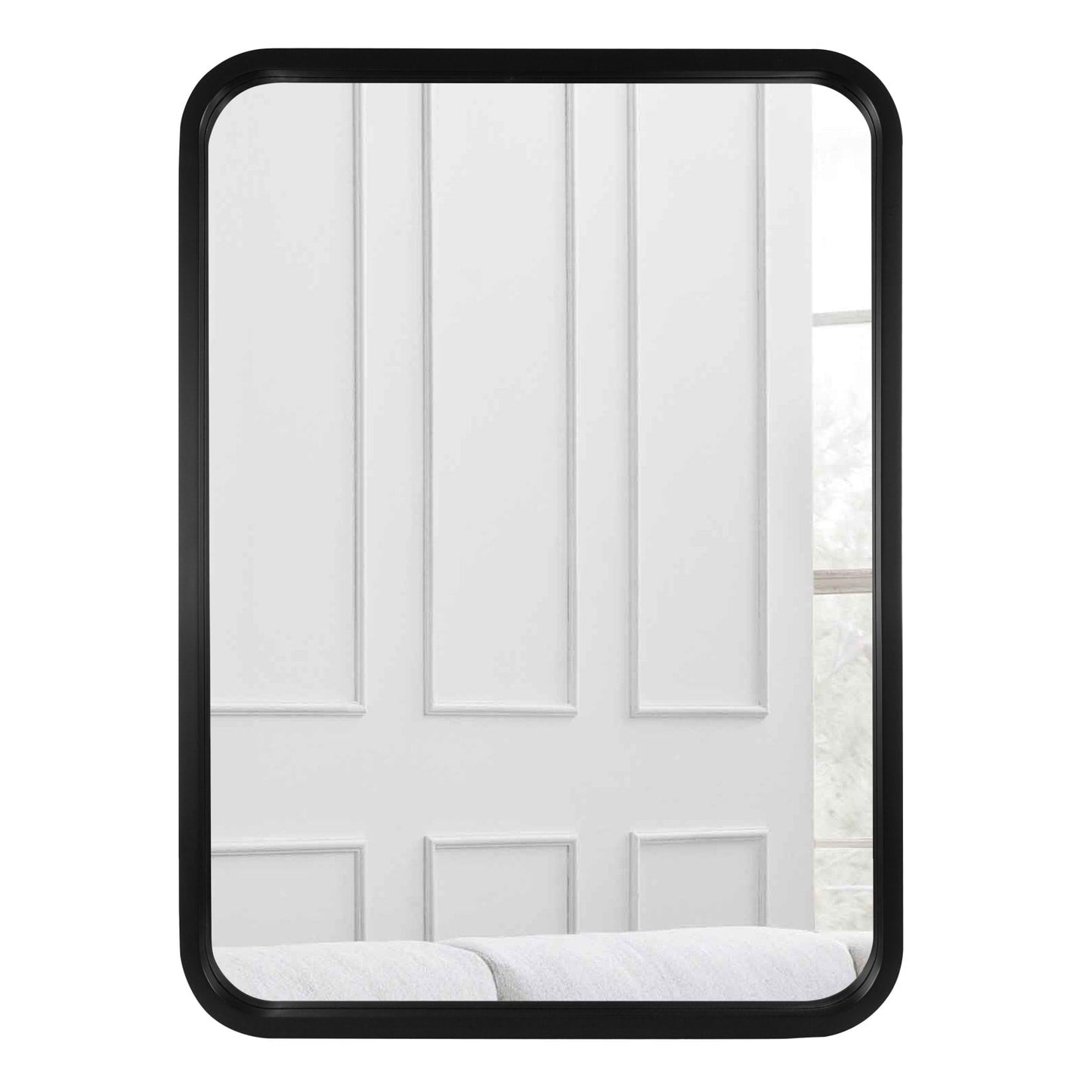 Round Corner Rectangle Farm Wall Mirror with Solid Wood Frame
