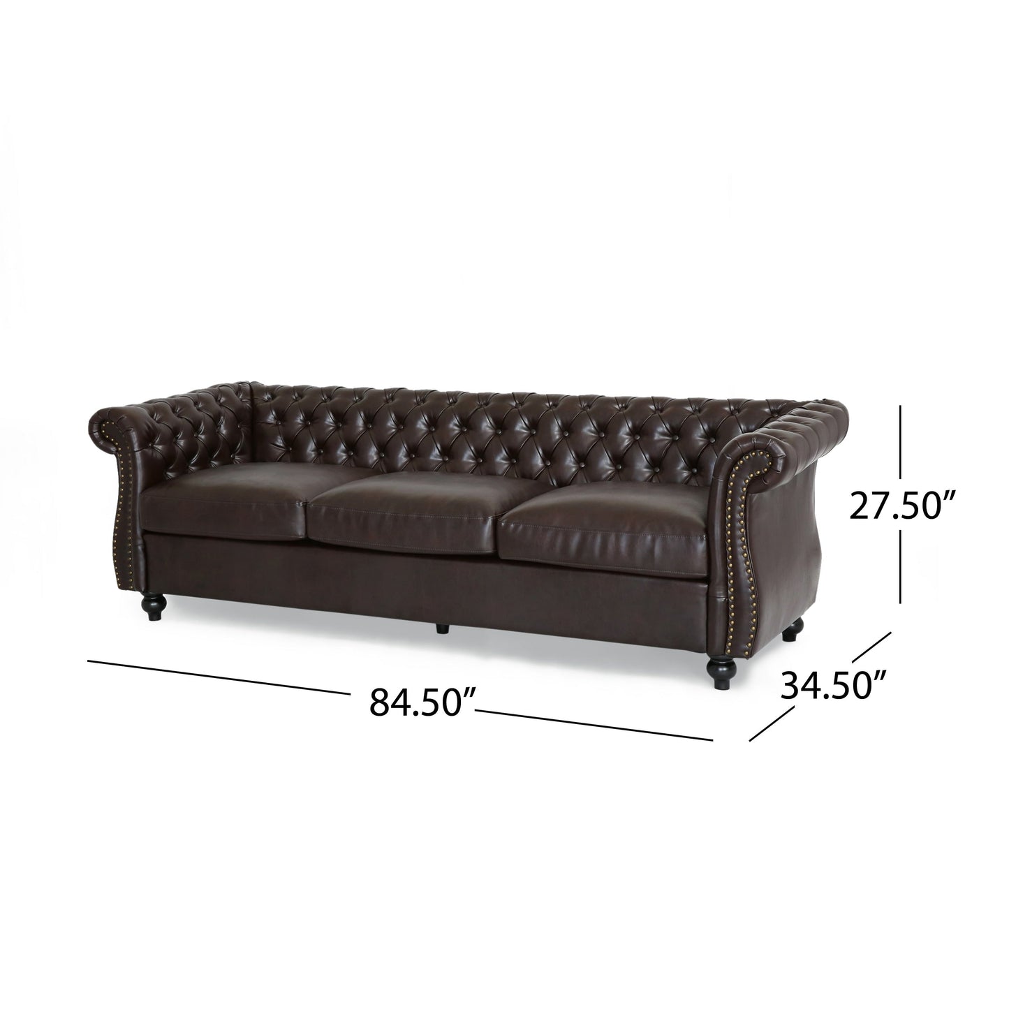 Somerville Chesterfield Tufted Faux Leather Sofa with Scroll Arms by Christopher Knight Home