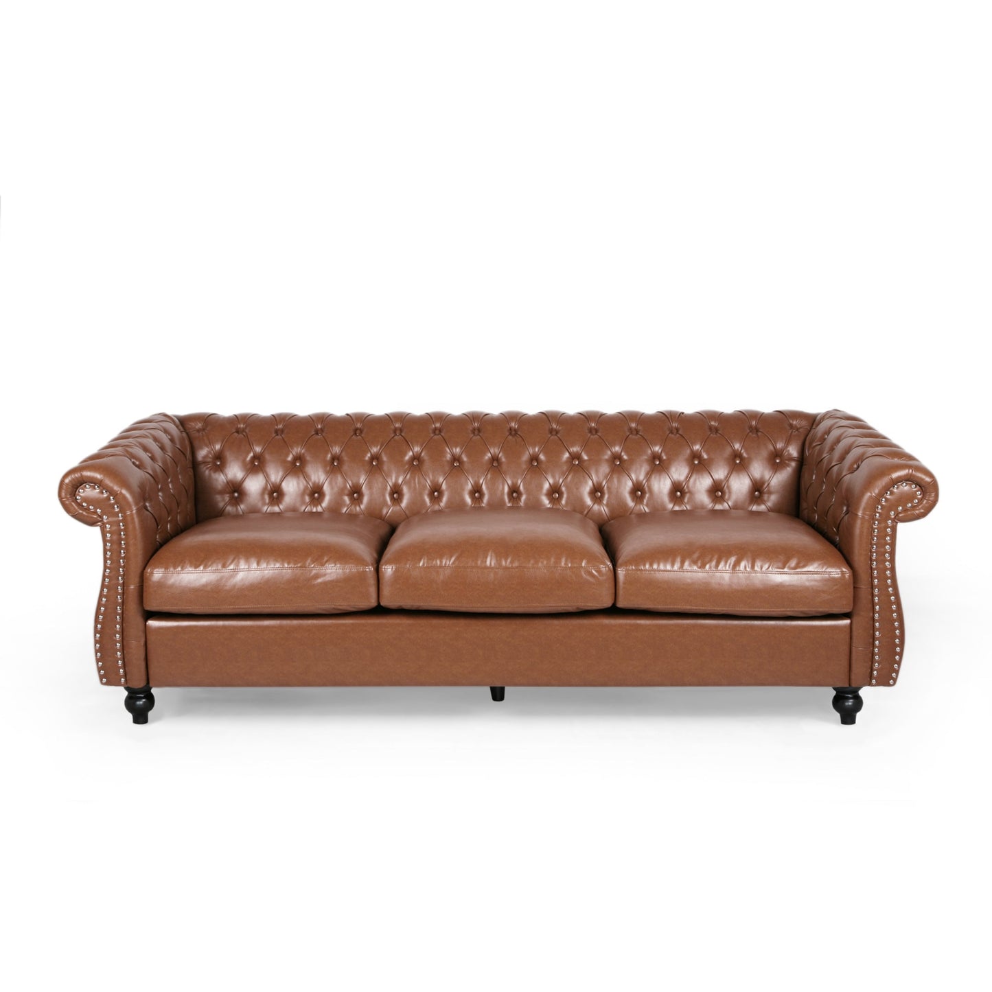 Somerville Chesterfield Tufted Faux Leather Sofa with Scroll Arms by Christopher Knight Home