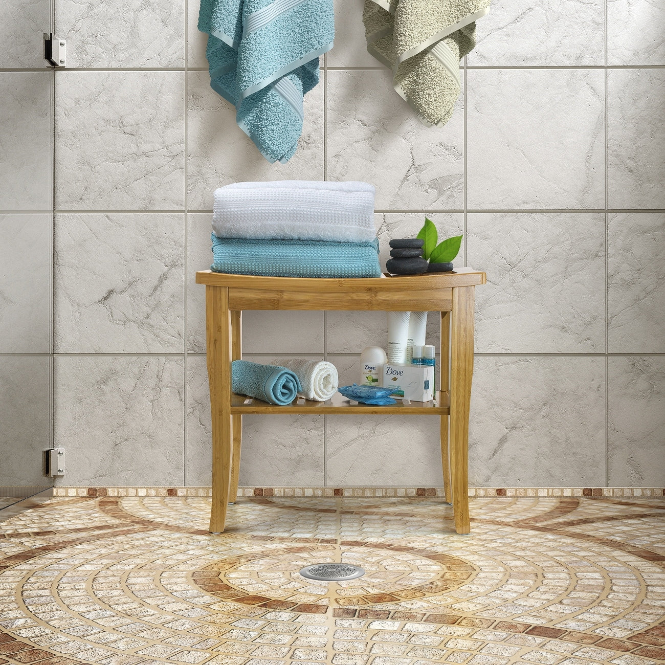 Sorbus Bamboo Shower Bench/Stool Wood Storage & Seating for Bathroom