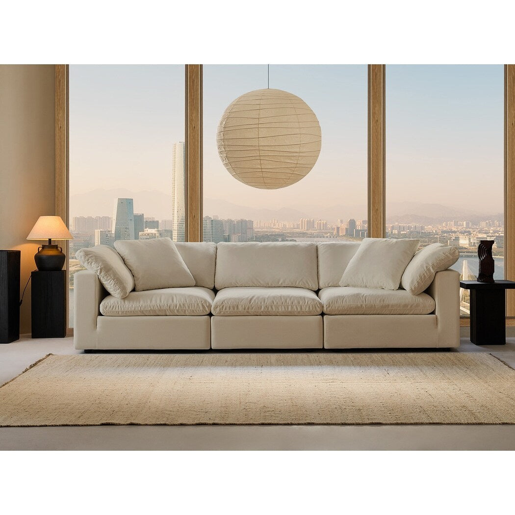 Square Arm Linen Fabric Rectangle Sectional Sofa Combination Sofa in Linen Beige