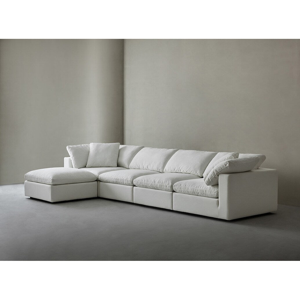 Square Arm Linen Fabric Rectangle Sectional Sofa Combination Sofa in Pearl White