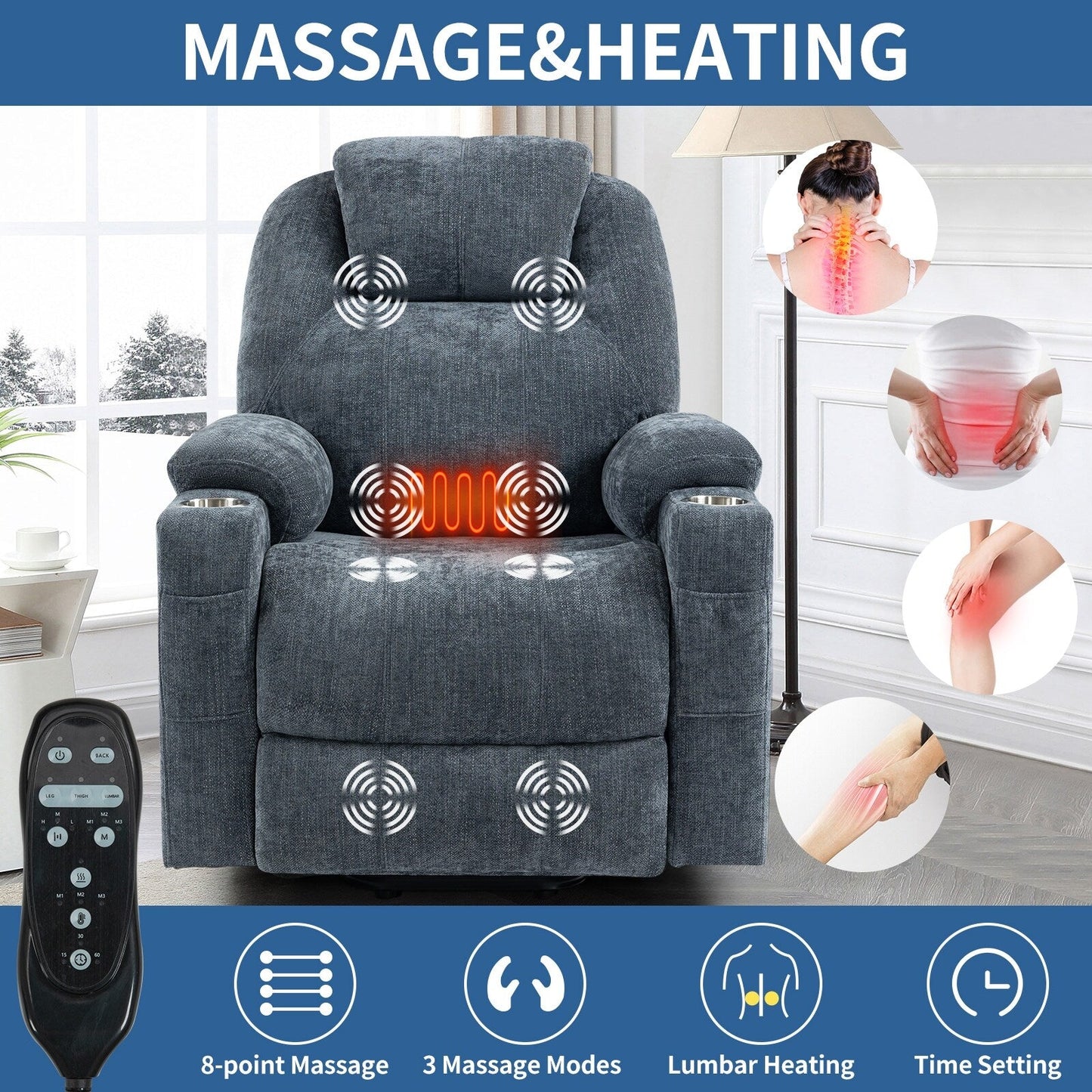 Standard Power Lift Recliner Chair with Full?Body Massage & USB