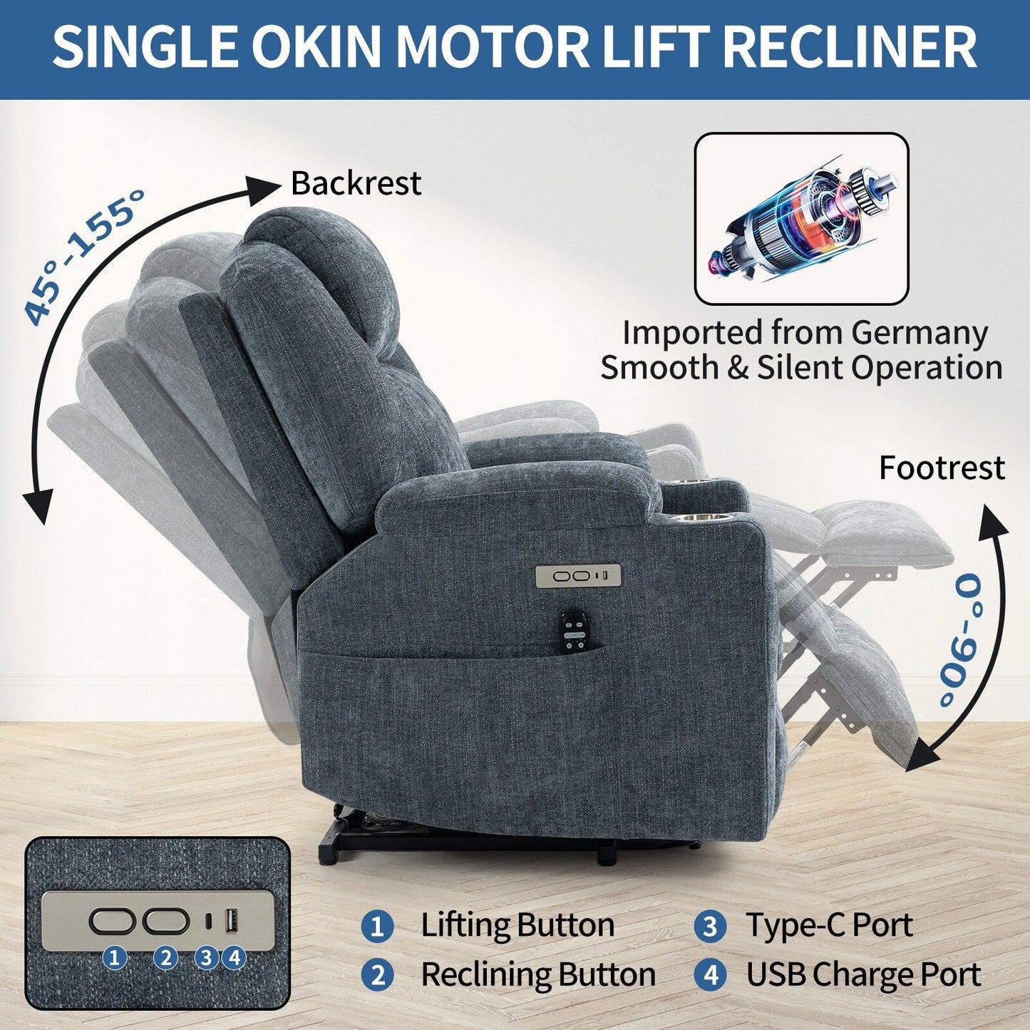 Standard Power Lift Recliner Chair with Full?Body Massage & USB