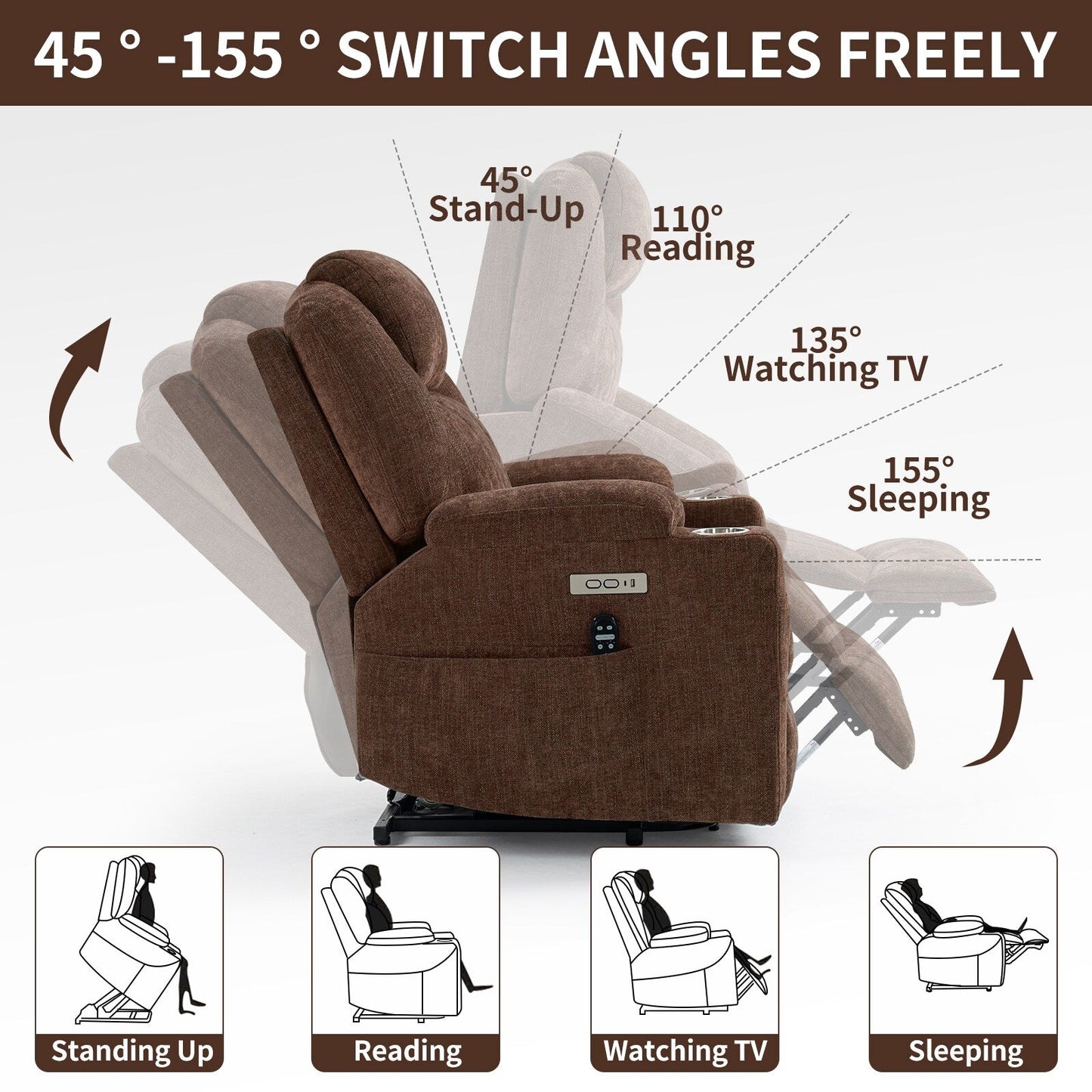 Standard Power Lift Recliner Chair with Full?Body Massage & USB